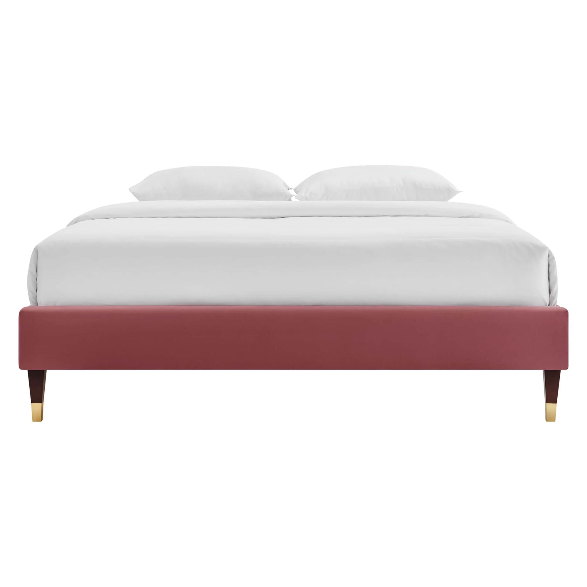 Novi Performance Velvet Bed With Wood and Gold Legs