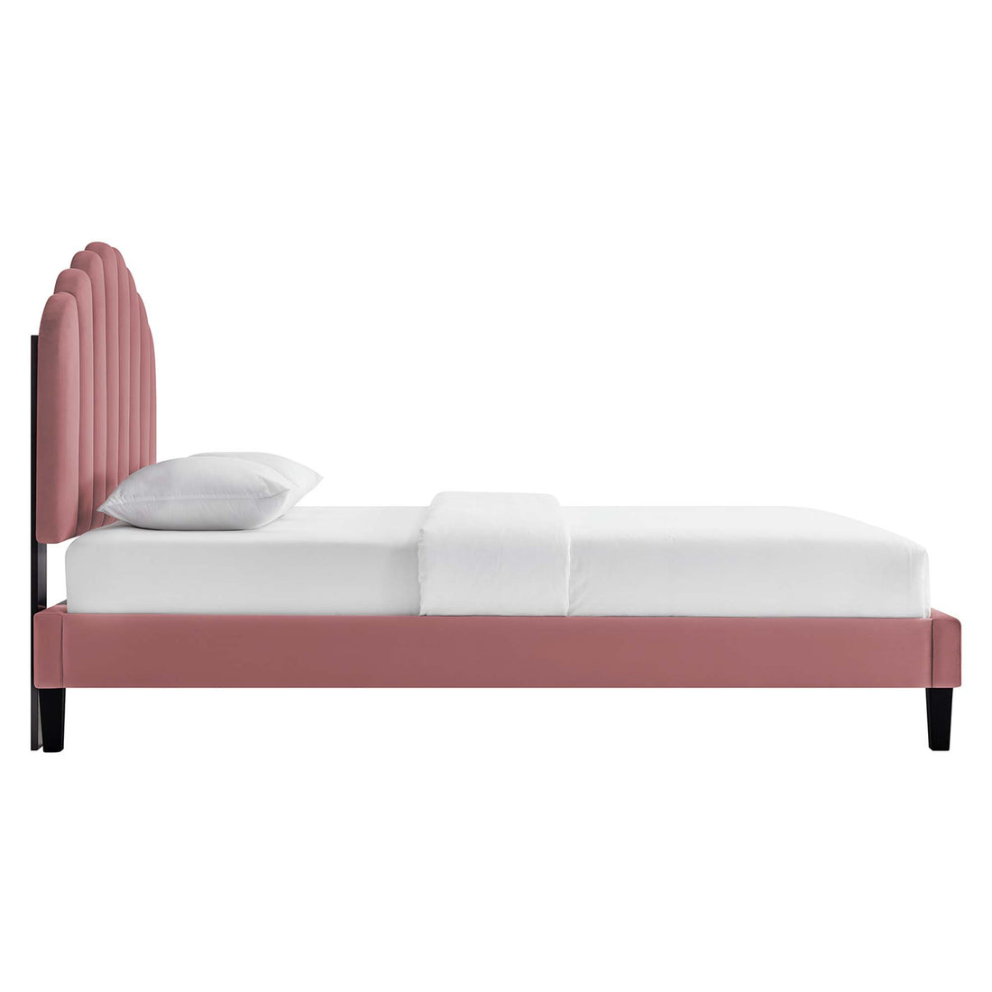 Daisy Performance Velvet Platform Bed With Black Wood Legs