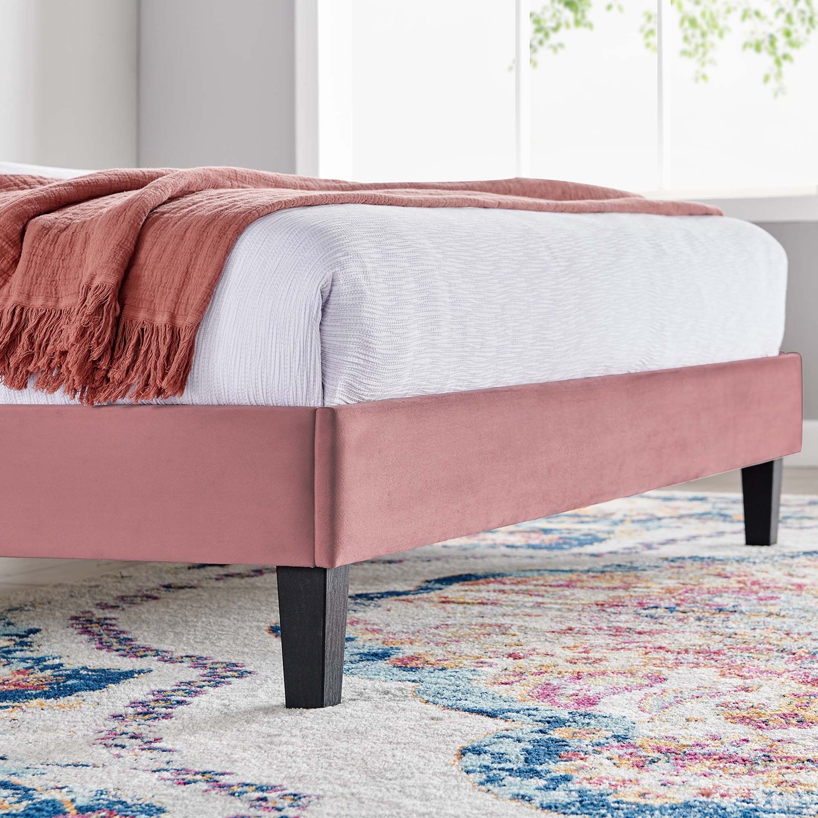 Daisy Performance Velvet Platform Bed With Black Wood Legs