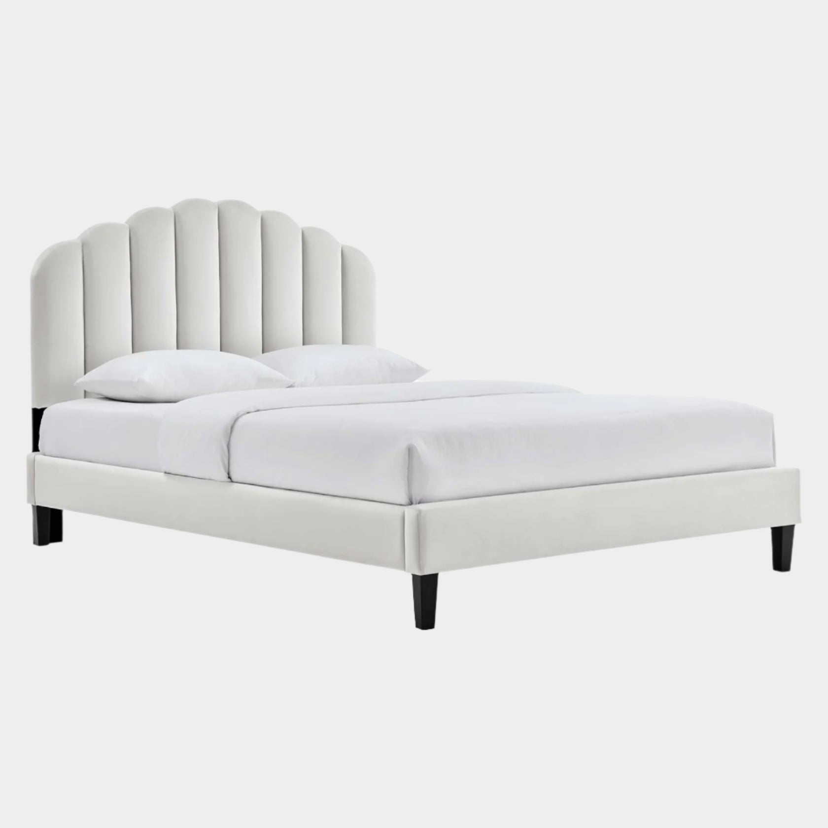 Daisy Performance Velvet Platform Bed With Black Wood Legs