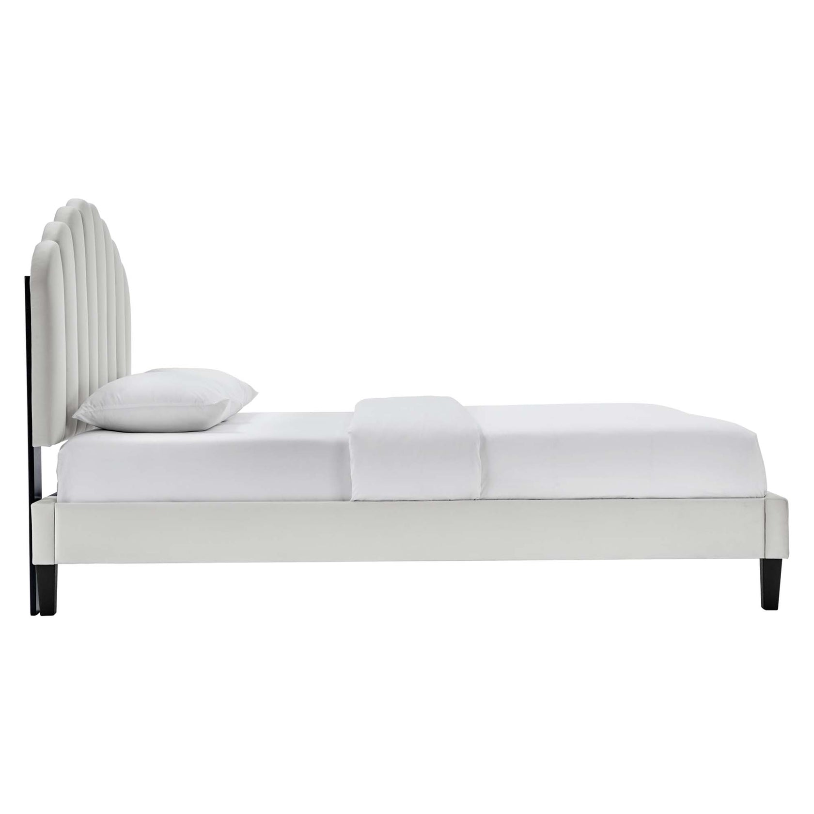 Daisy Performance Velvet Platform Bed With Black Wood Legs