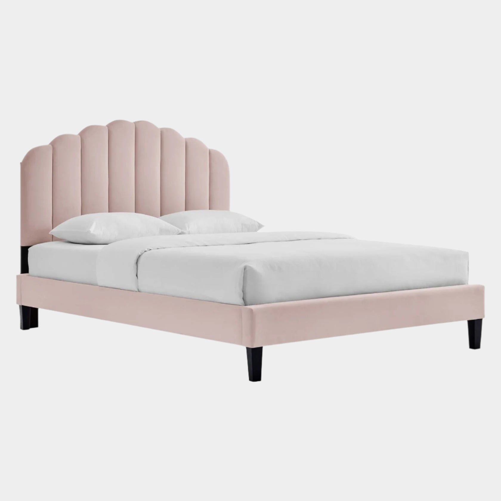 Daisy Performance Velvet Platform Bed With Black Wood Legs