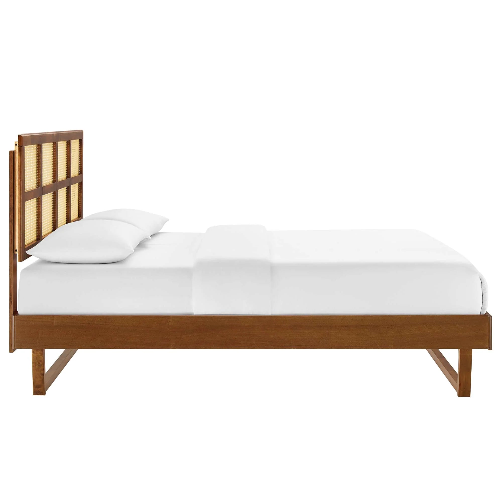 Sidney Cane and Wood Platform Bed With Angular Legs