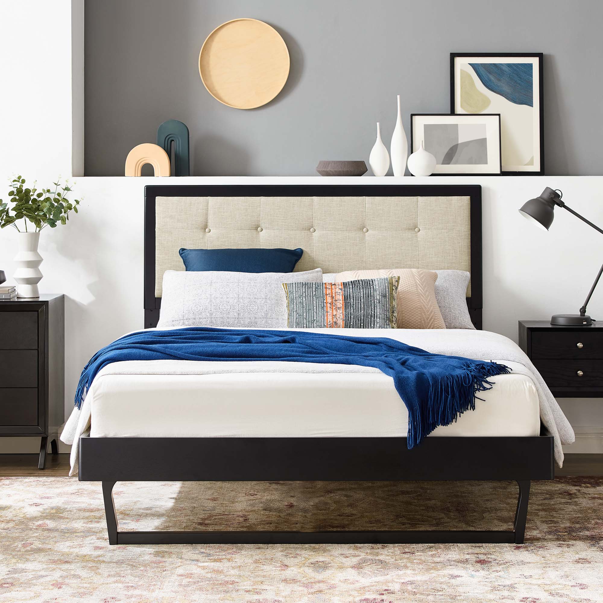 Willow Wood Platform Bed With Angular Frame