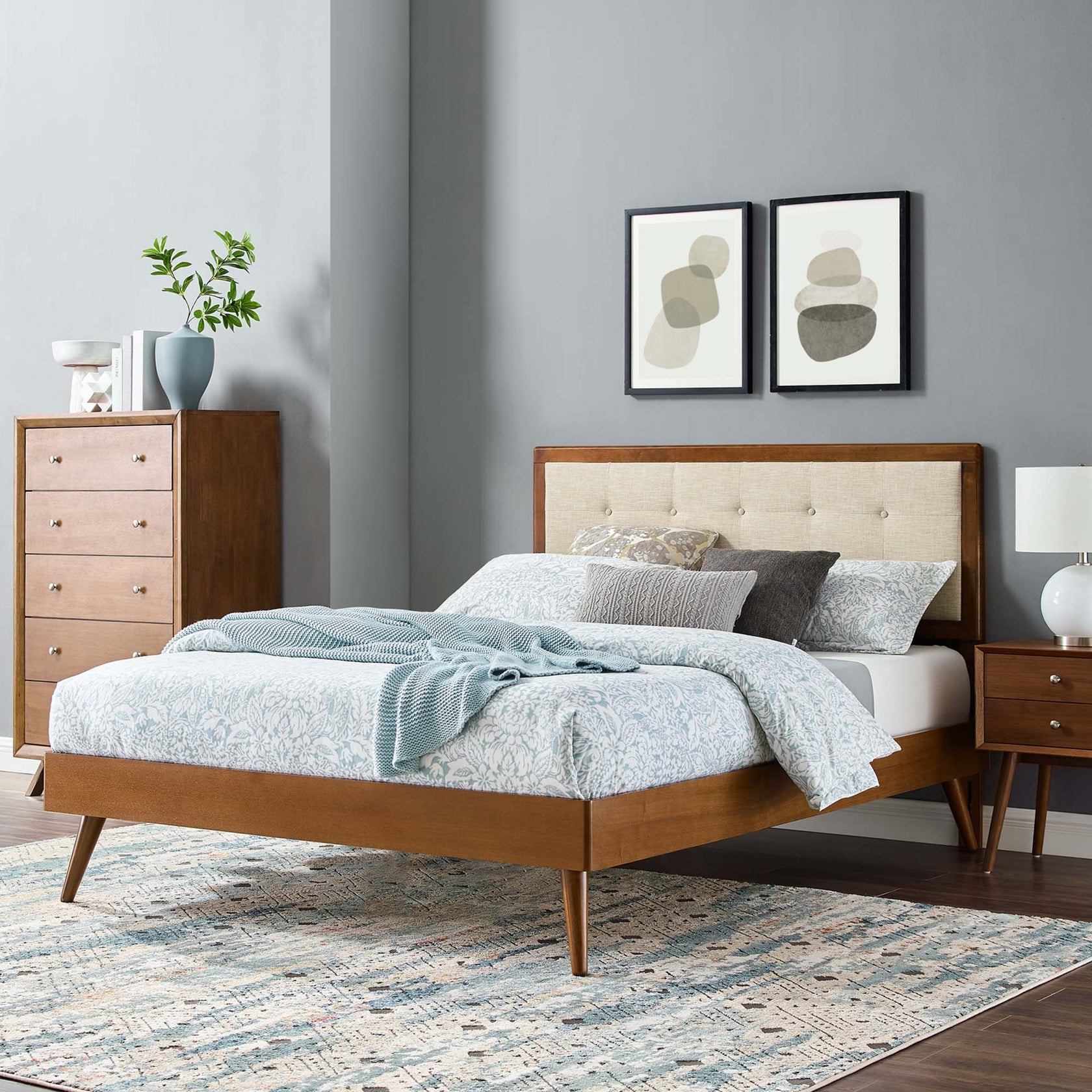 Willow Wood Platform Bed With Splayed Legs