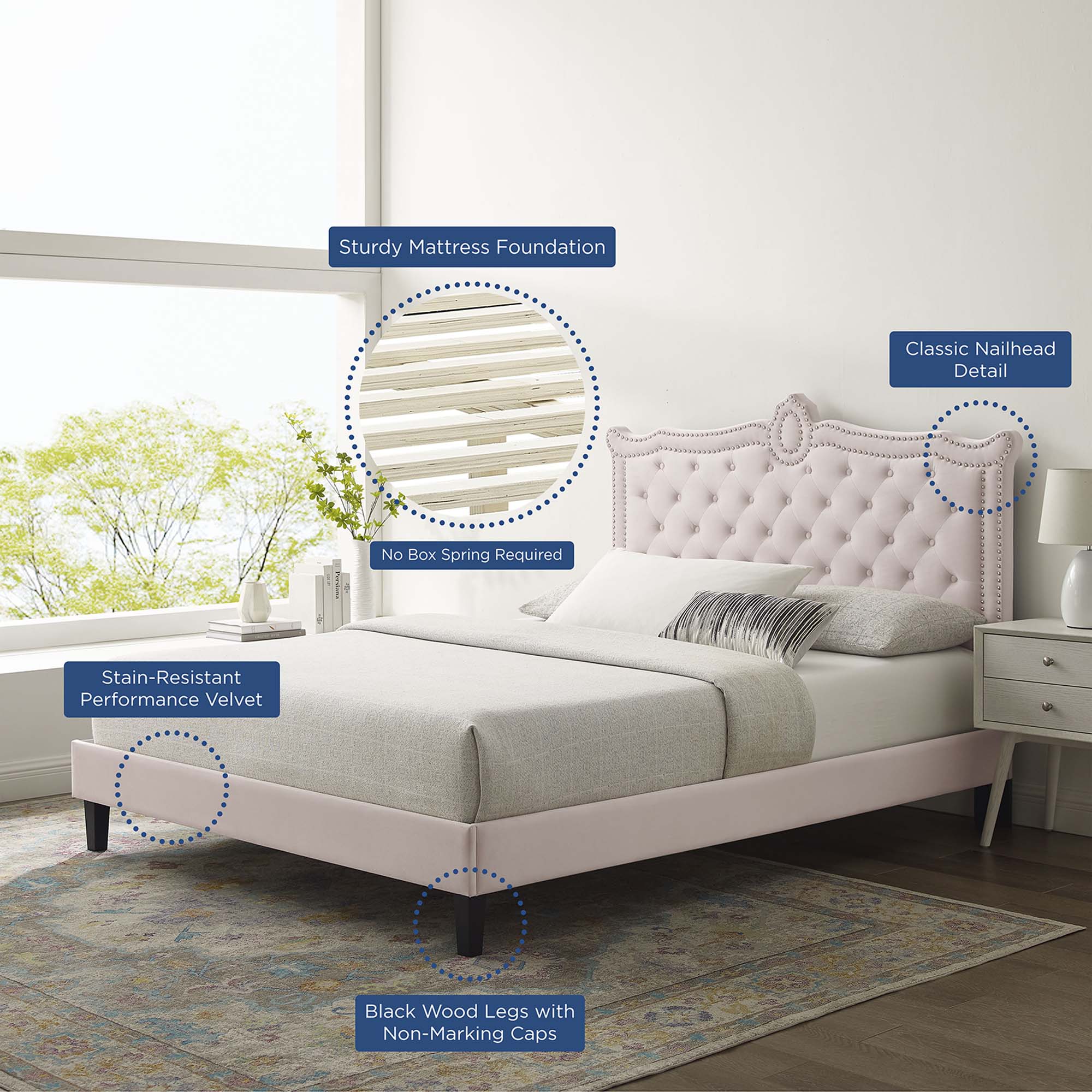 Clara Performance Velvet Queen Platform Bed
