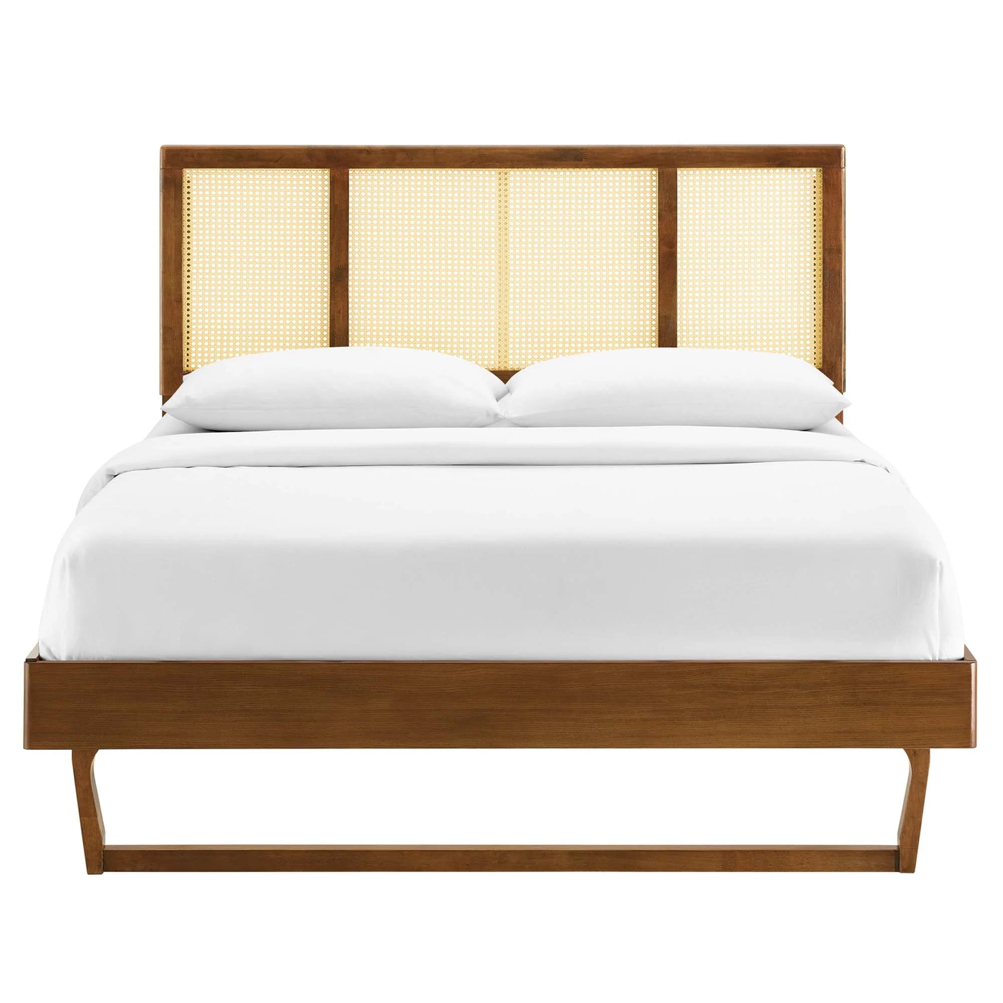 Kelsea Cane and Wood Platform Bed With Angular Legs