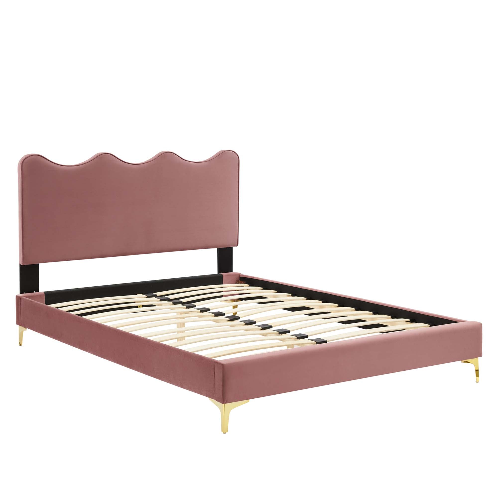 Current Performance Velvet Platform Bed With Gold Metal Legs