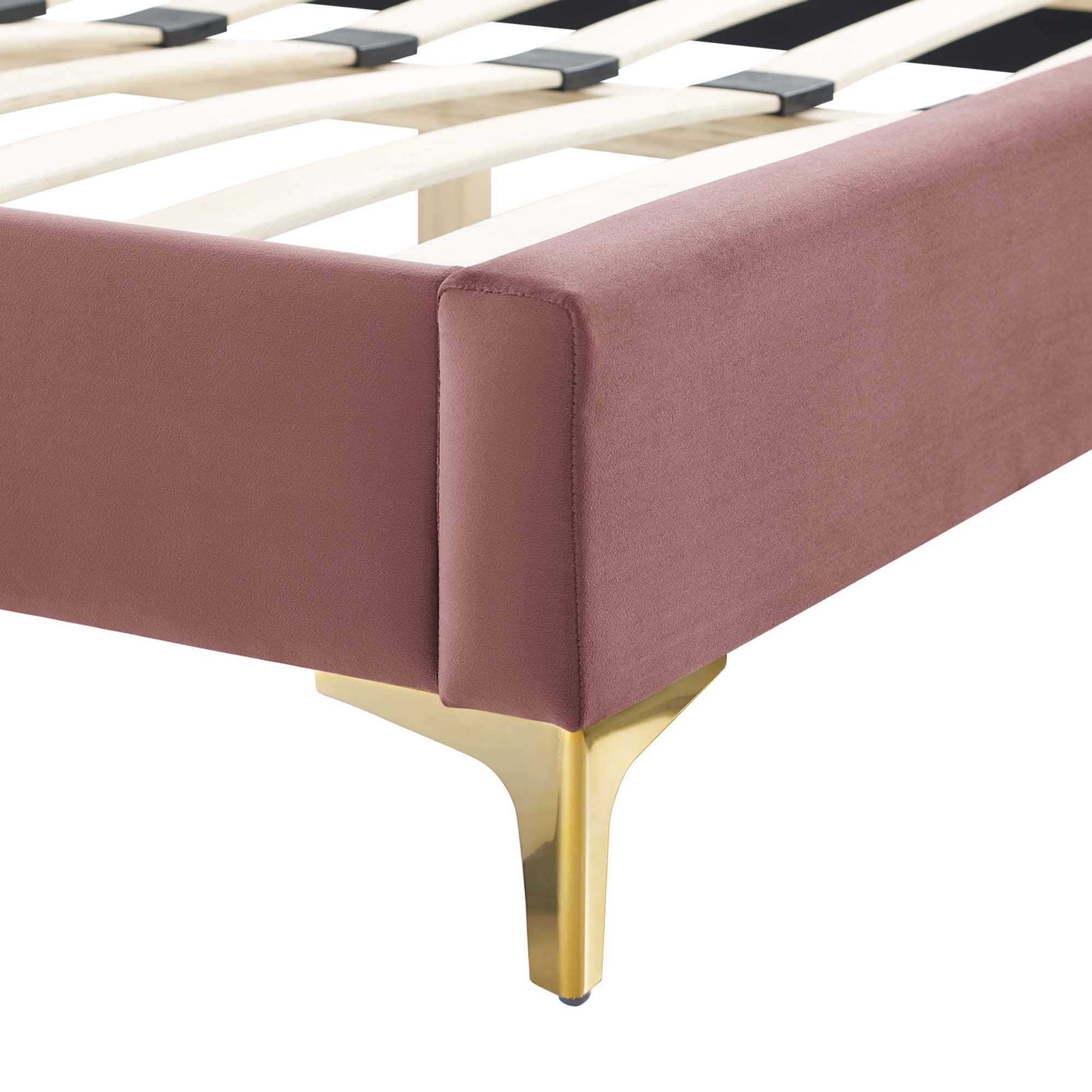 Current Performance Velvet Platform Bed With Gold Metal Legs