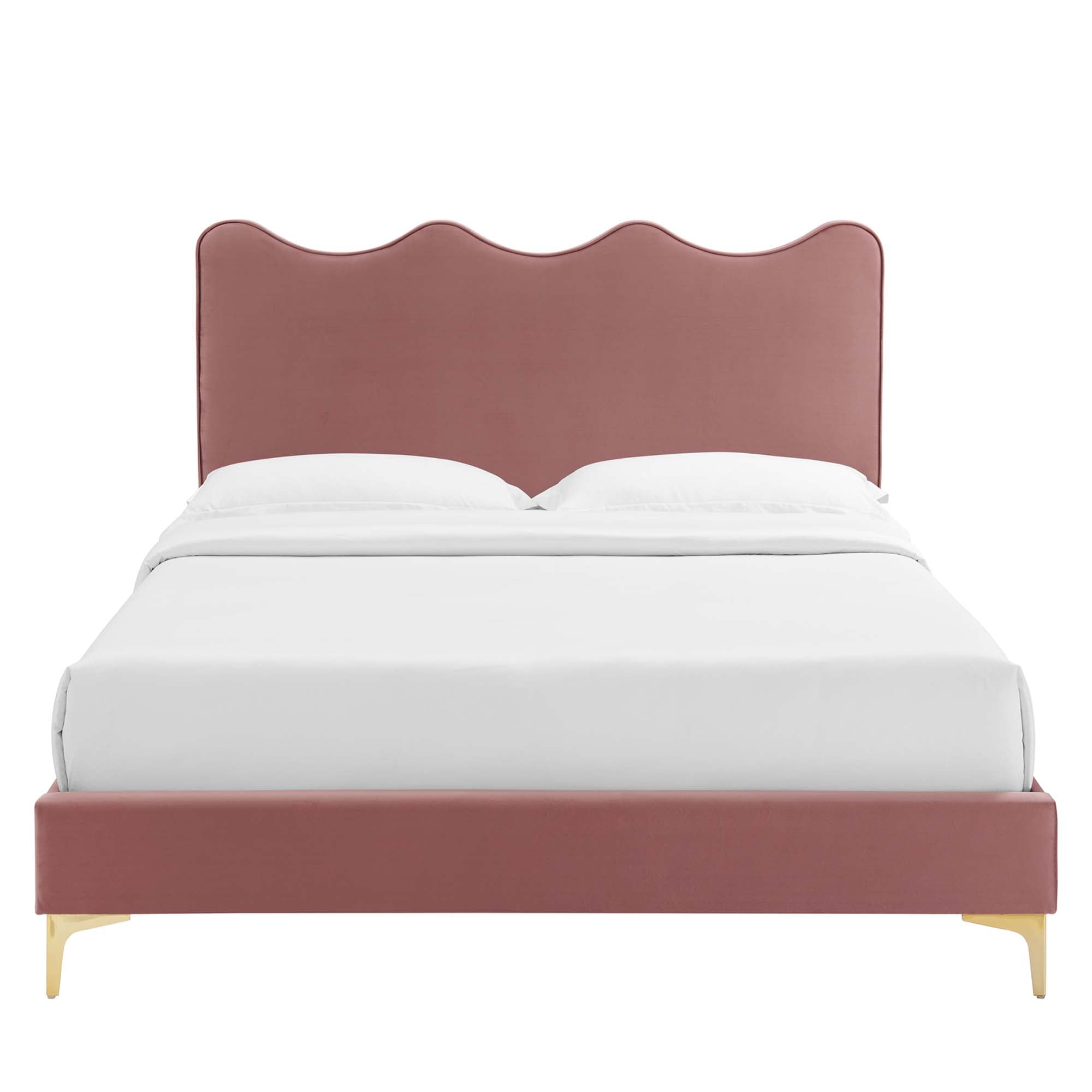 Current Performance Velvet Platform Bed With Gold Metal Legs