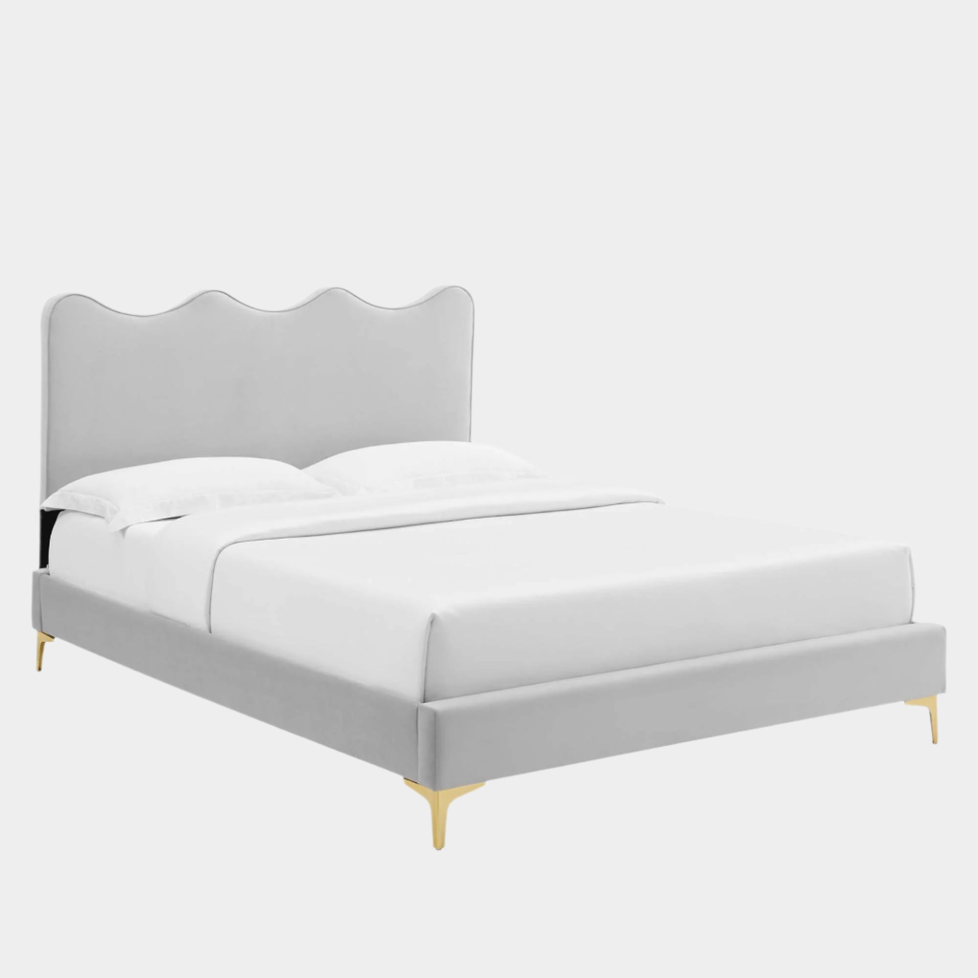 Current Performance Velvet Platform Bed With Gold Metal Legs