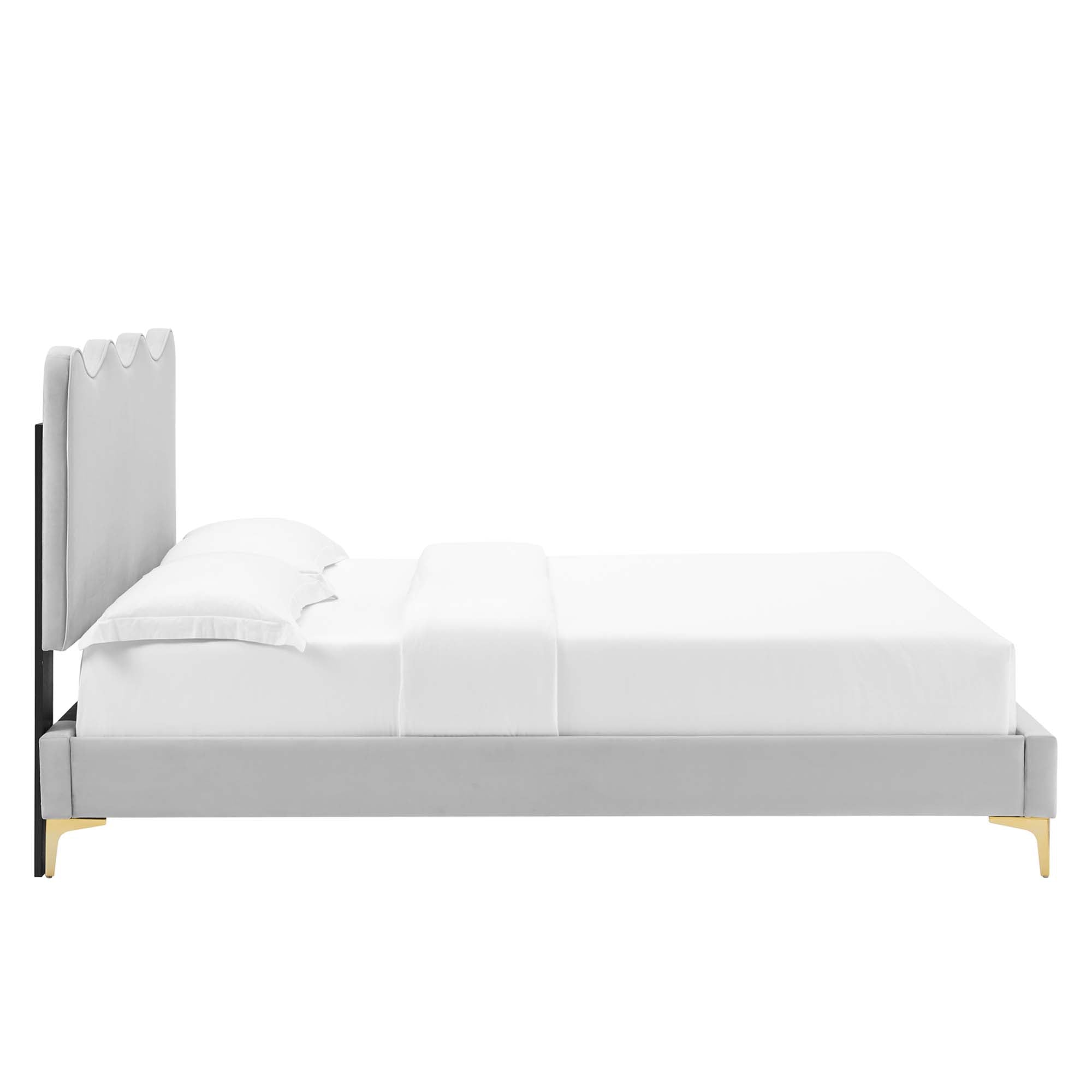 Current Performance Velvet Platform Bed With Gold Metal Legs