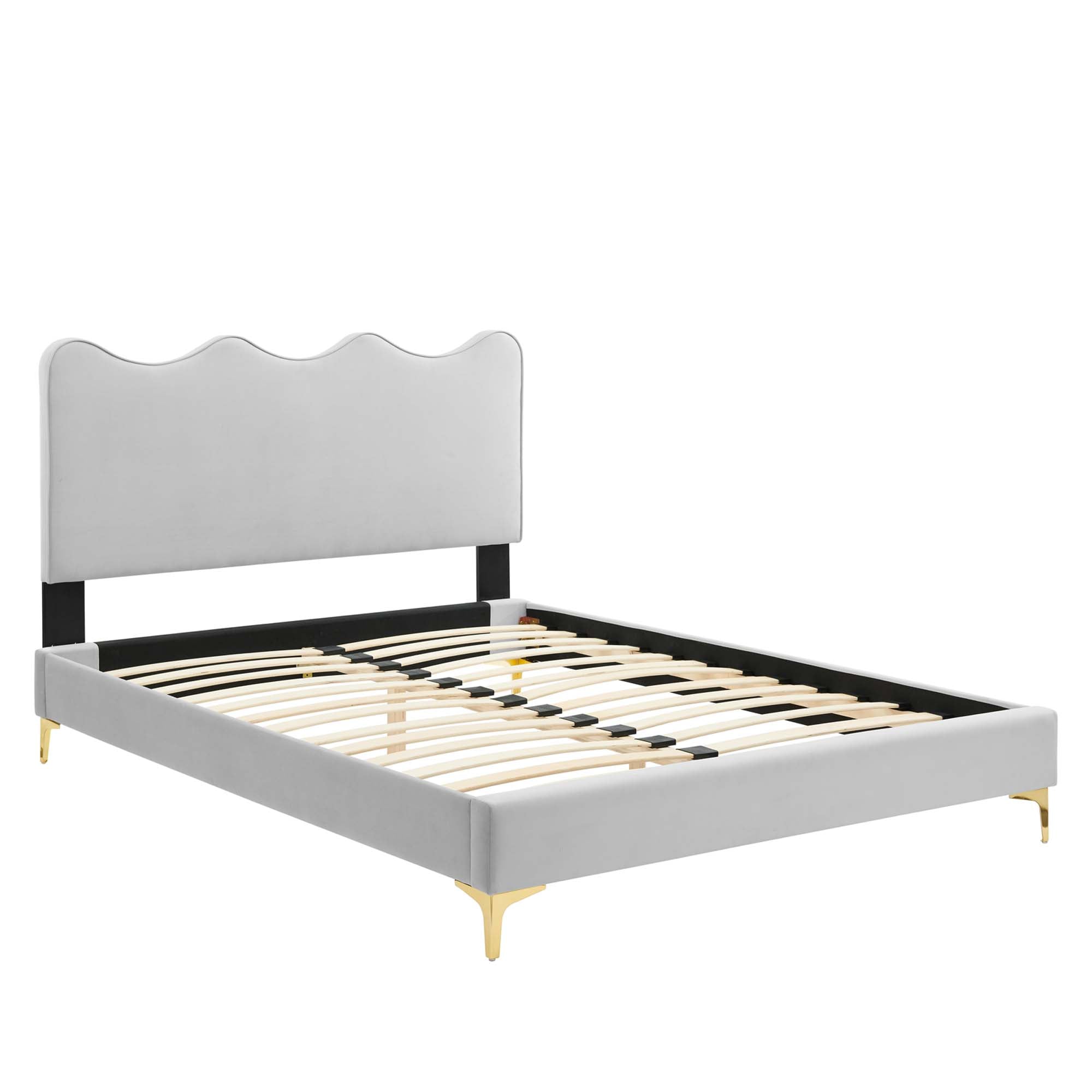 Current Performance Velvet Platform Bed With Gold Metal Legs