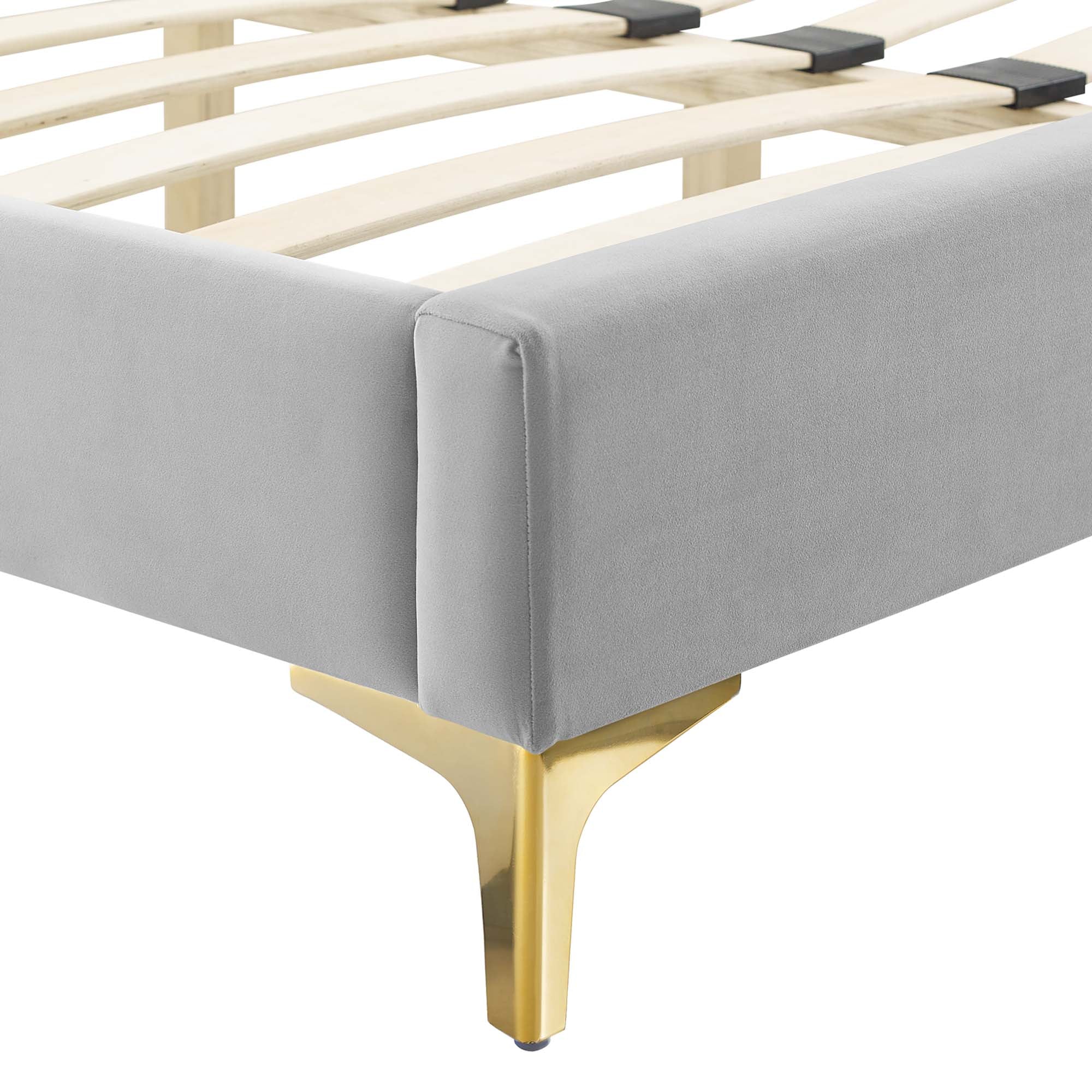 Current Performance Velvet Platform Bed With Gold Metal Legs