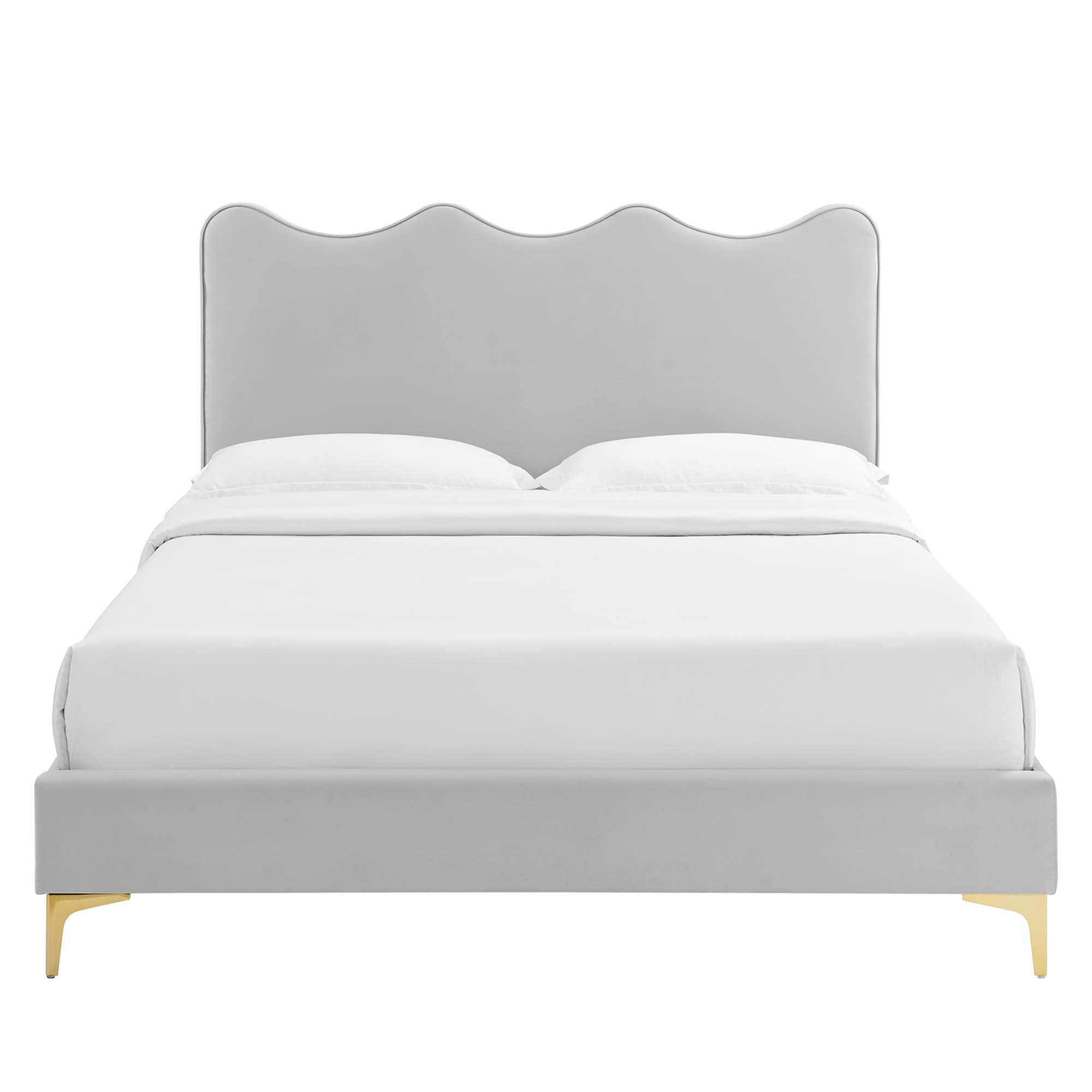 Current Performance Velvet Platform Bed With Gold Metal Legs