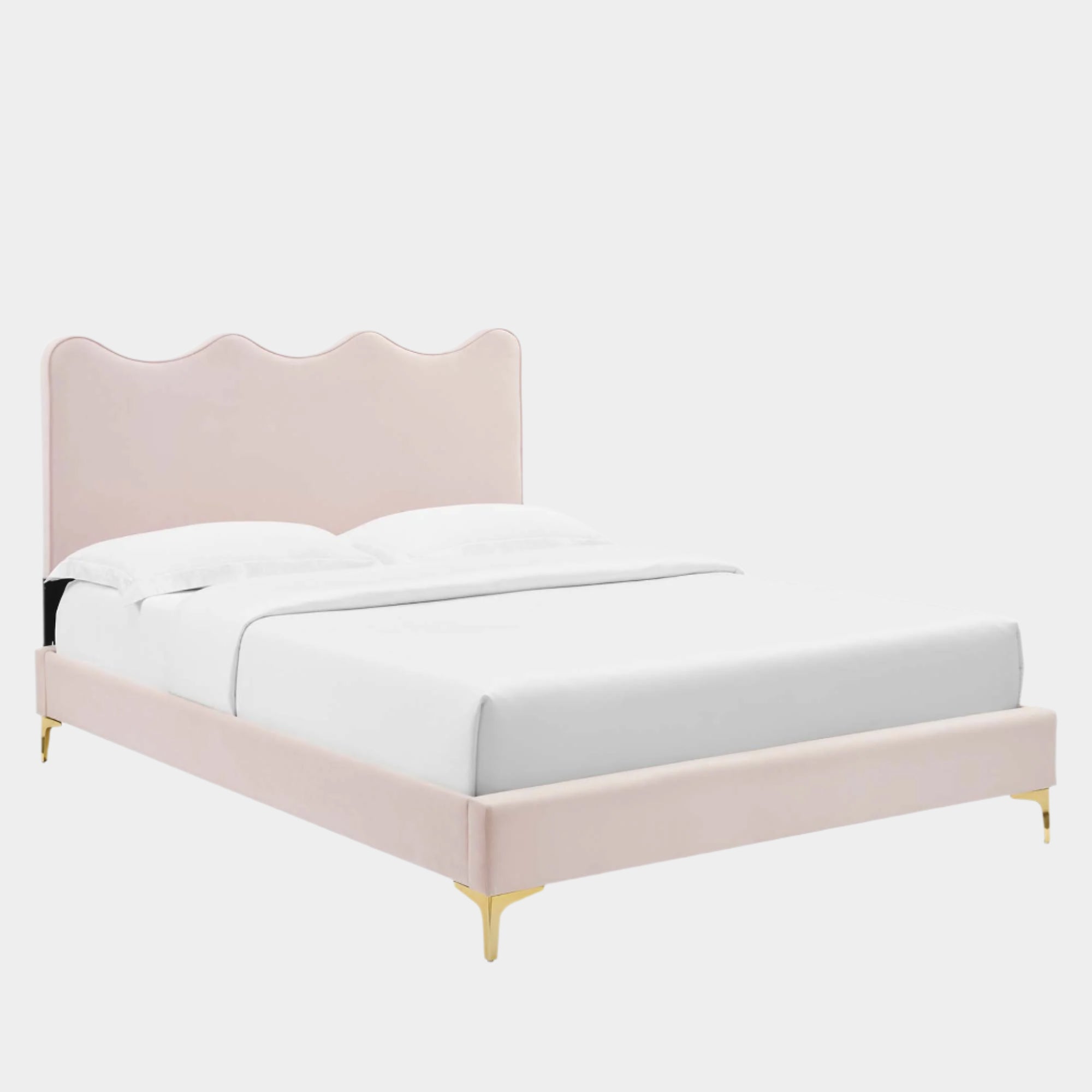 Current Performance Velvet Platform Bed With Gold Metal Legs