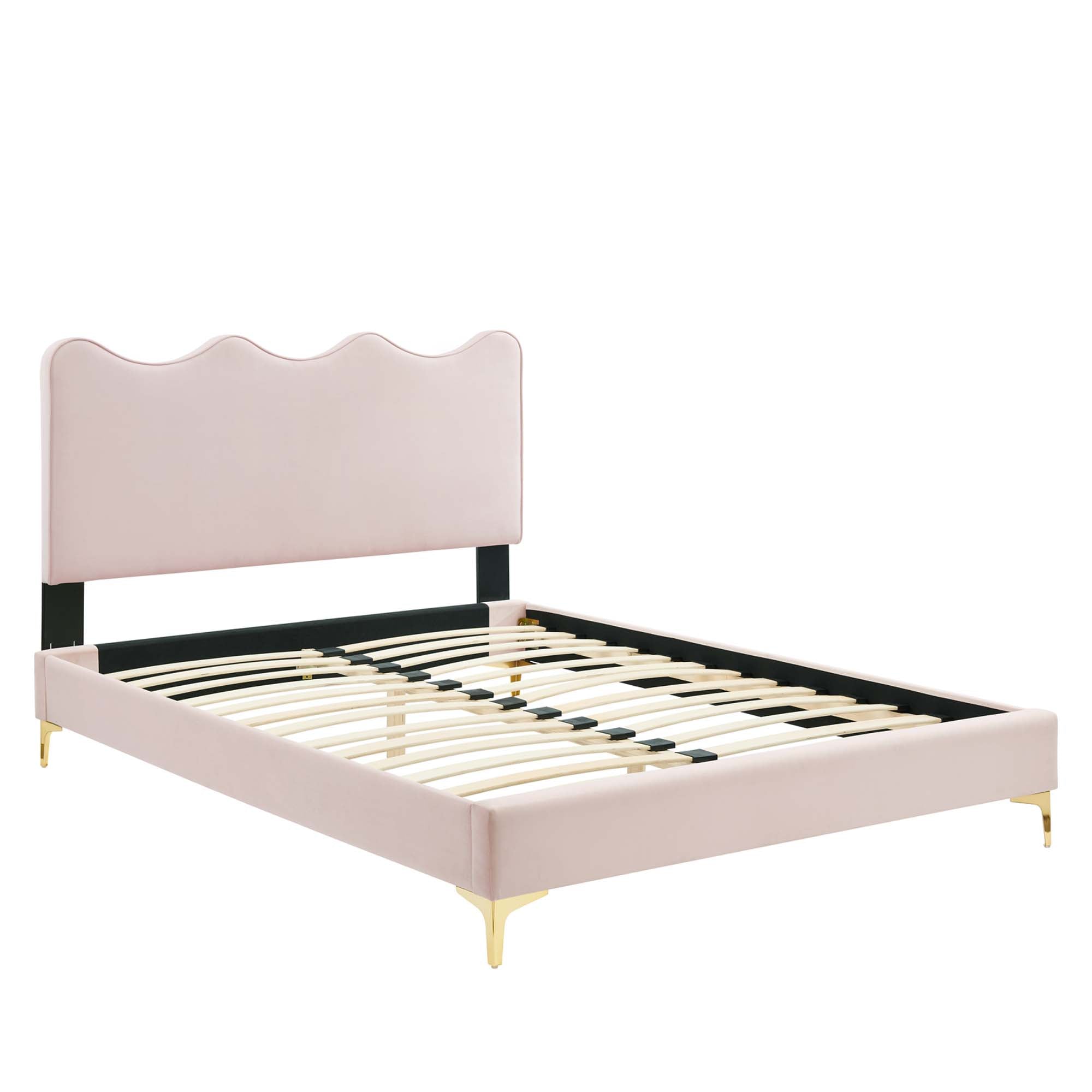 Current Performance Velvet Platform Bed With Gold Metal Legs