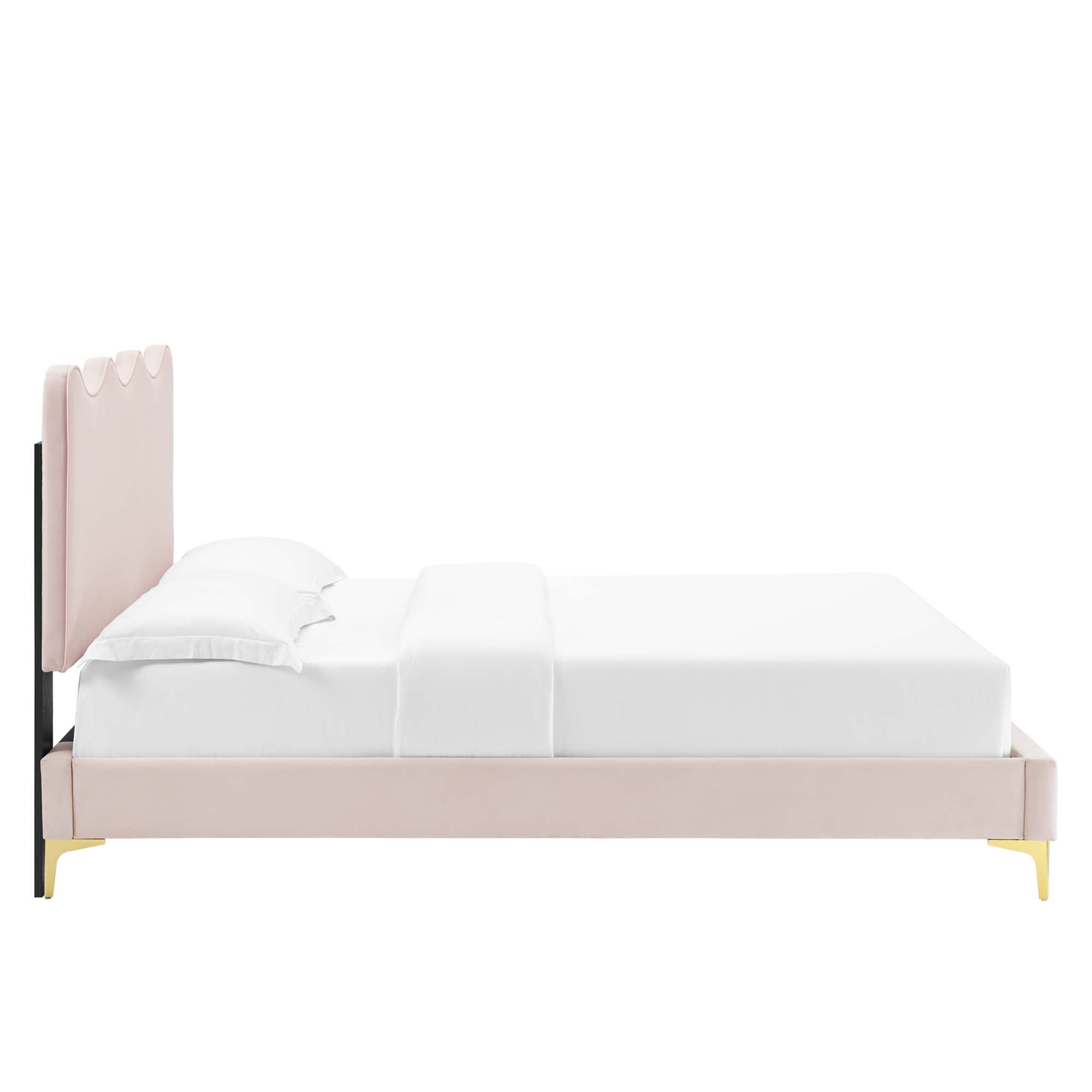 Current Performance Velvet Platform Bed With Gold Metal Legs