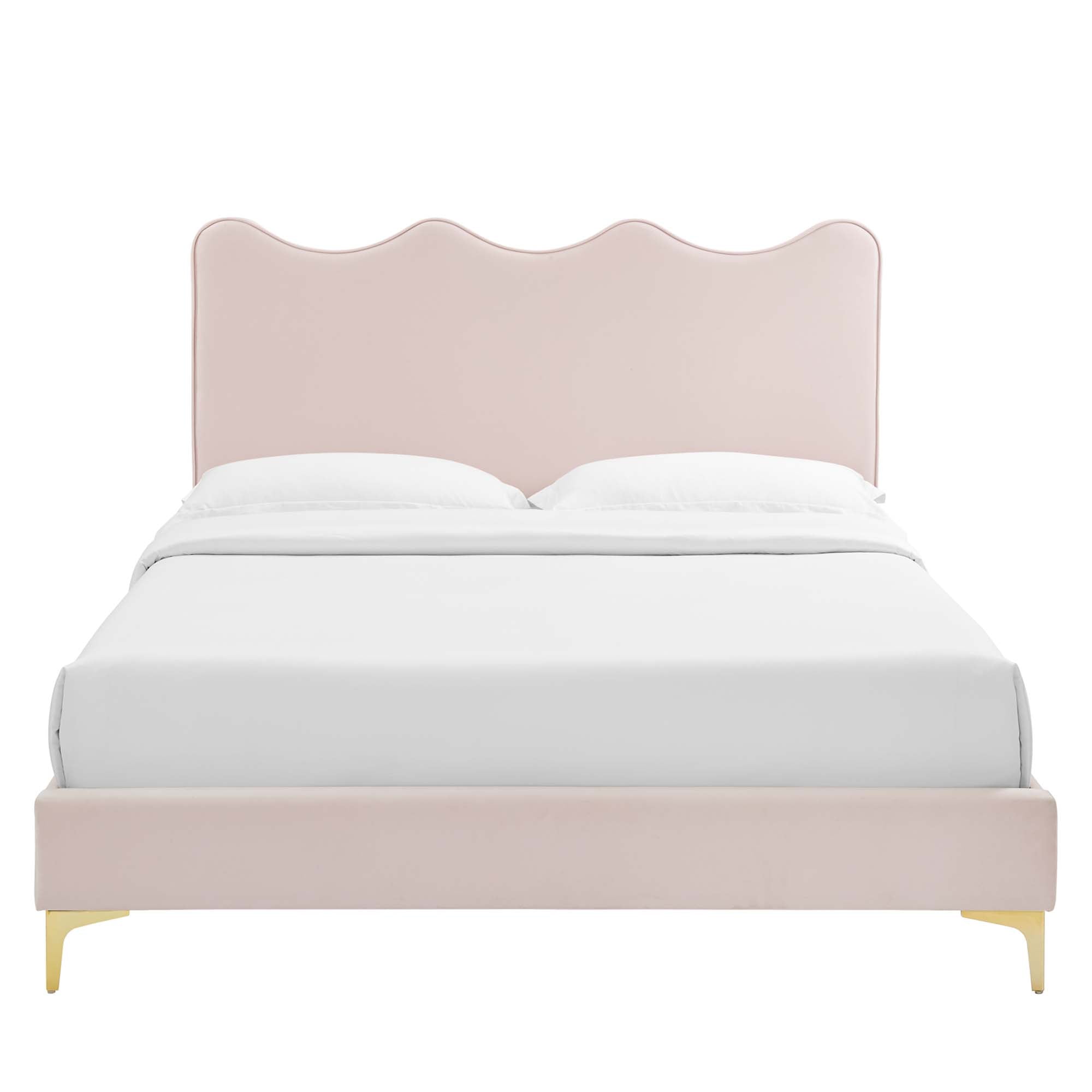 Current Performance Velvet Platform Bed With Gold Metal Legs