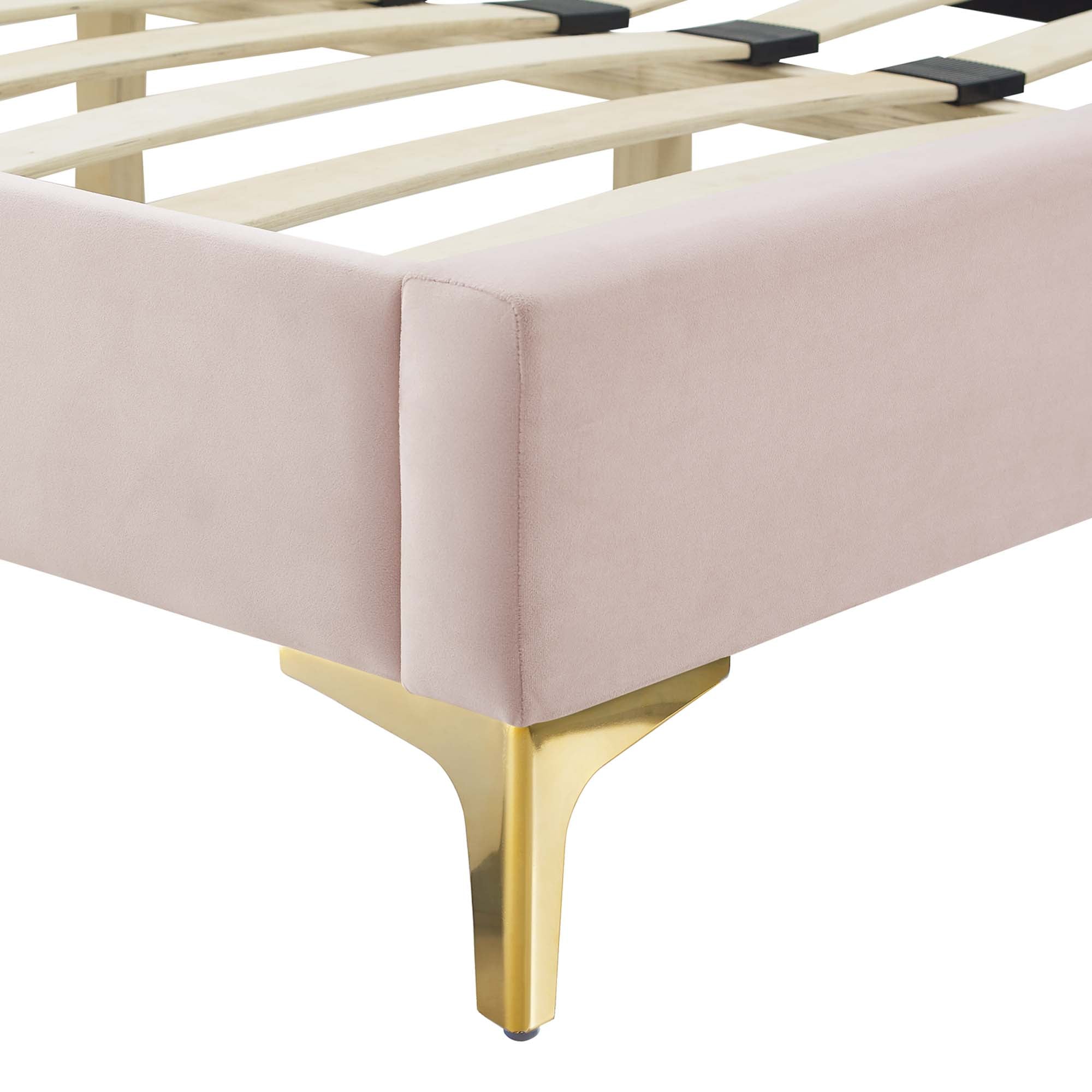 Current Performance Velvet Platform Bed With Gold Metal Legs