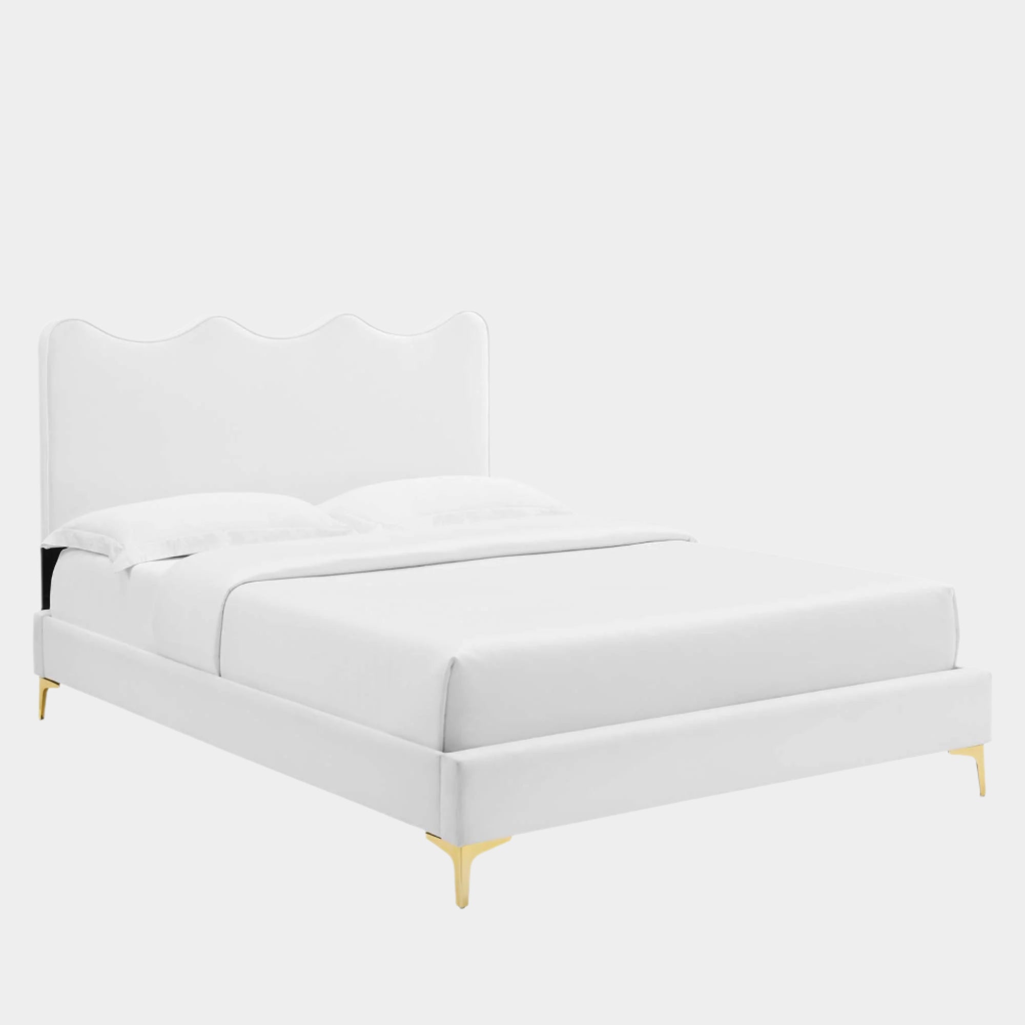 Current Performance Velvet Platform Bed With Gold Metal Legs