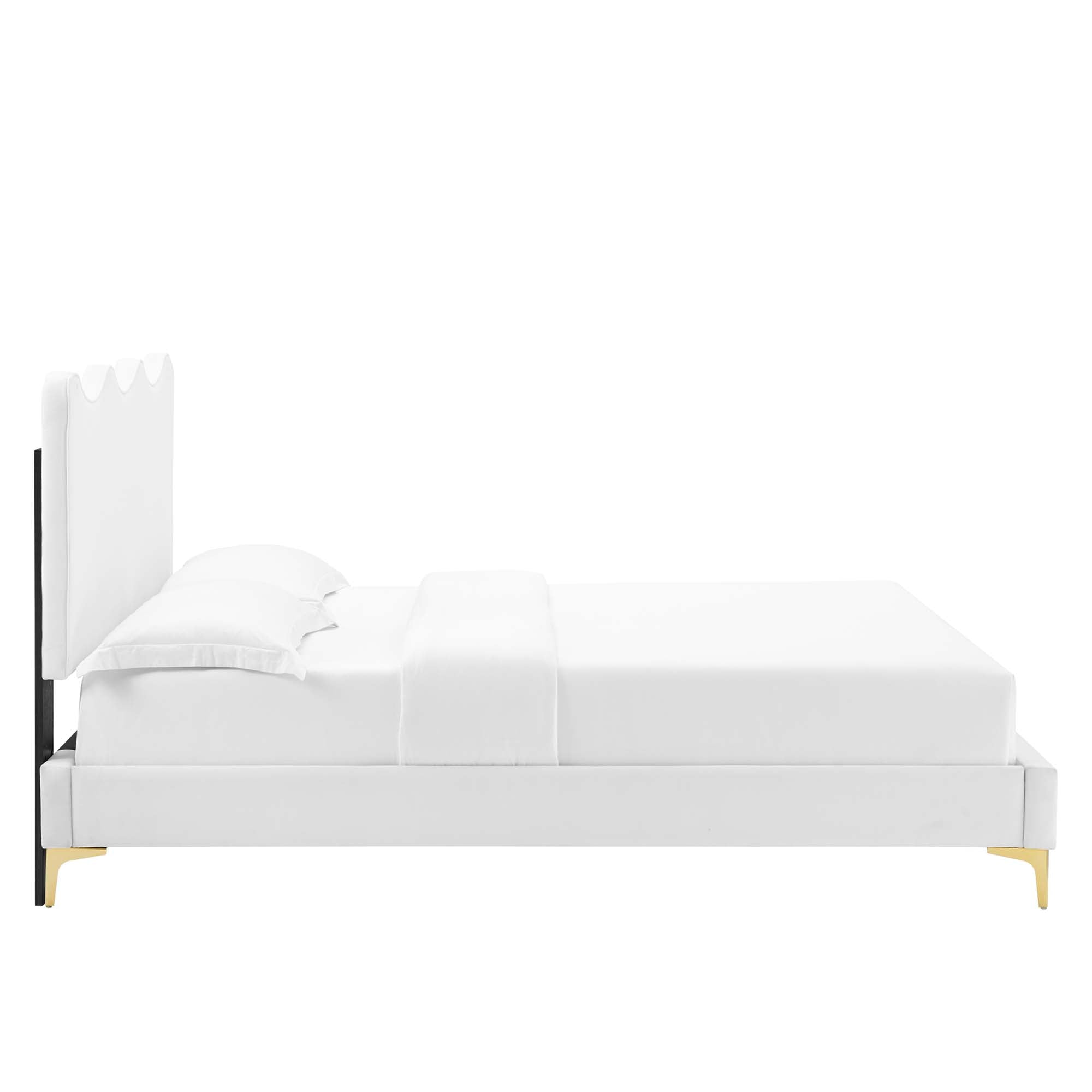 Current Performance Velvet Platform Bed With Gold Metal Legs