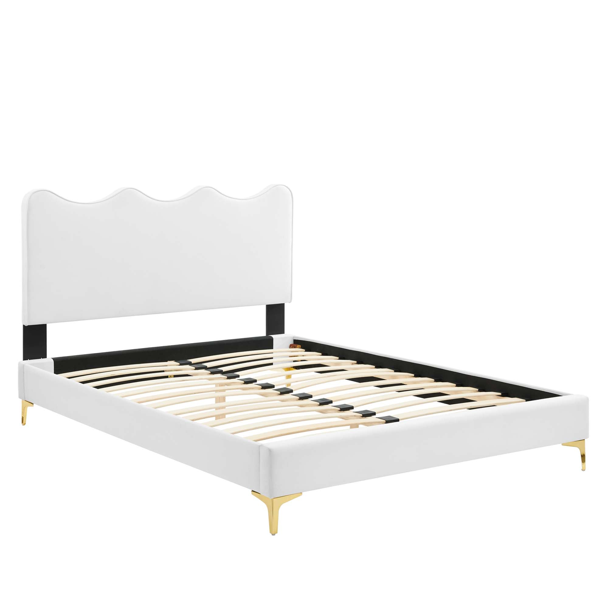 Current Performance Velvet Platform Bed With Gold Metal Legs