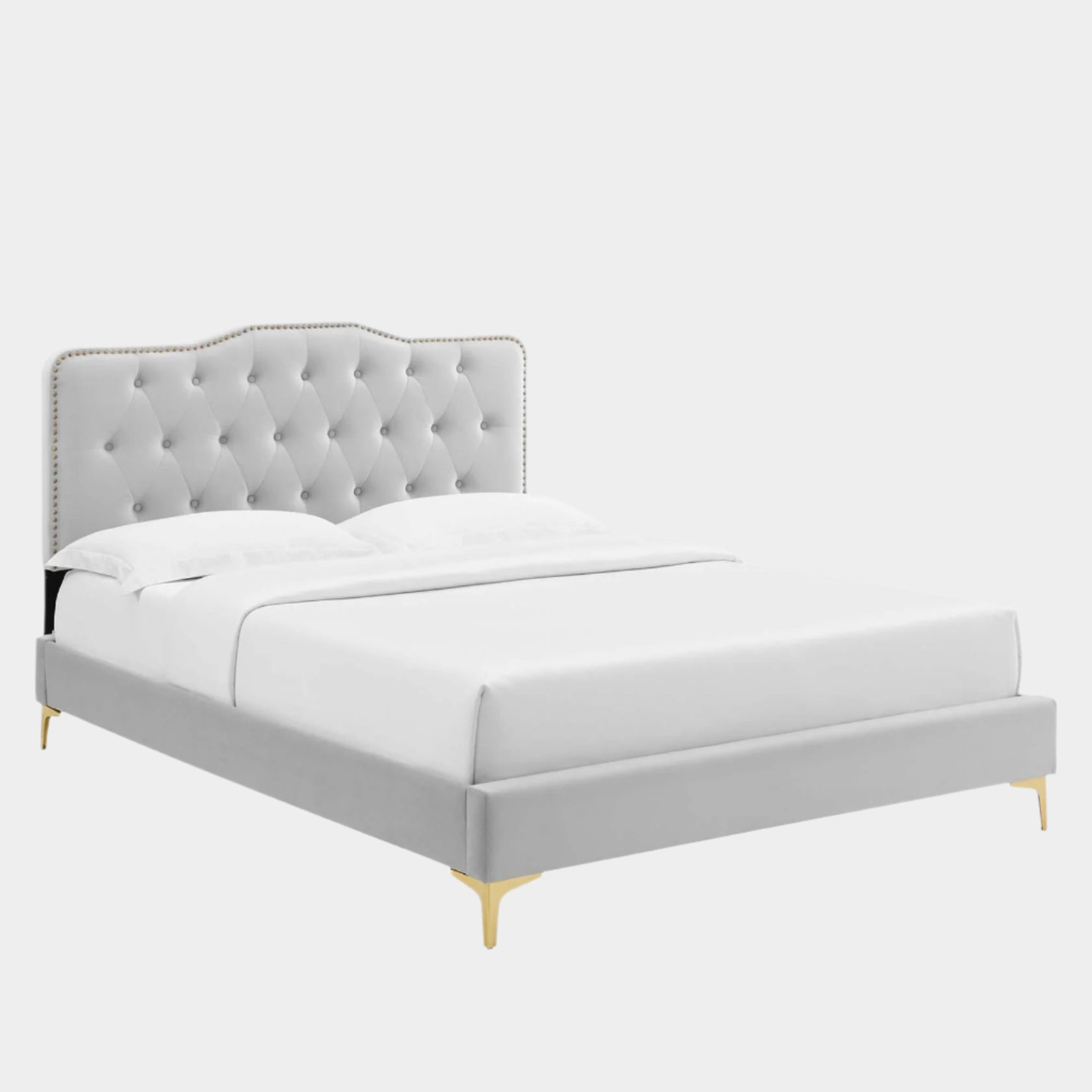 Amber Performance Velvet Platform Bed With Gold Legs