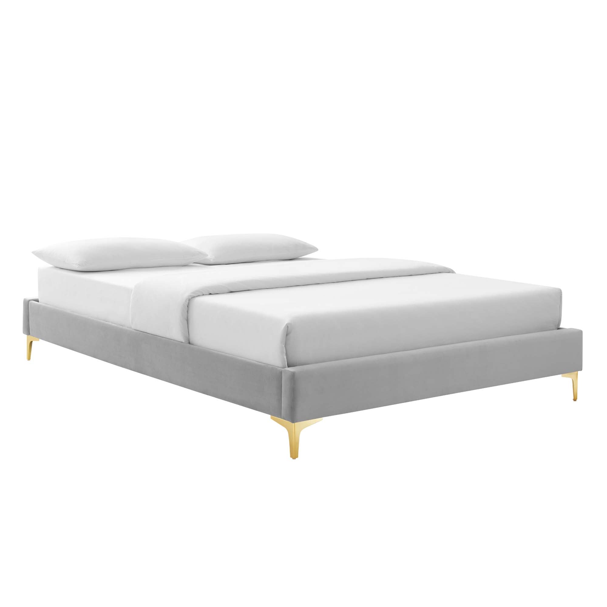 Amber Performance Velvet Platform Bed With Gold Legs