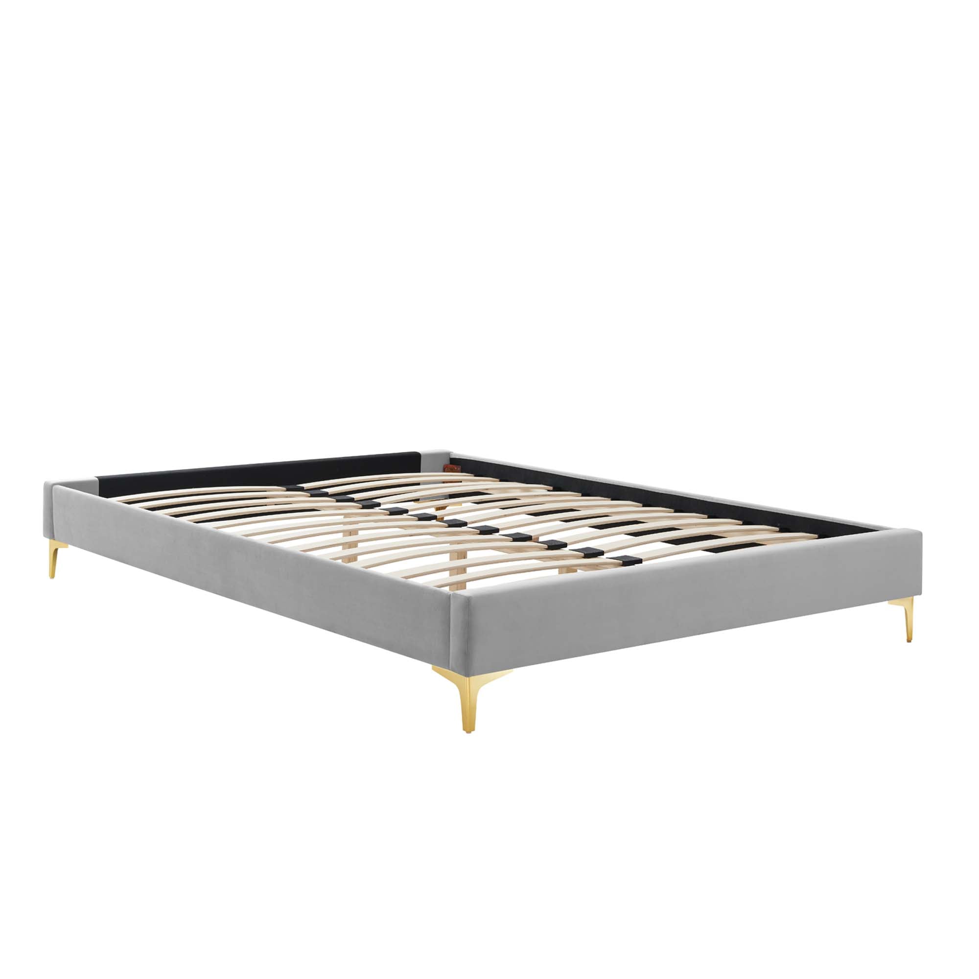 Amber Performance Velvet Platform Bed With Gold Legs