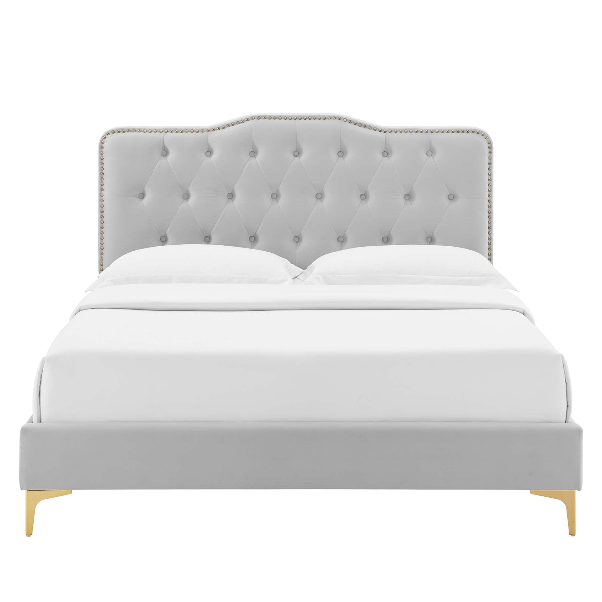 Amber Performance Velvet Platform Bed With Gold Legs