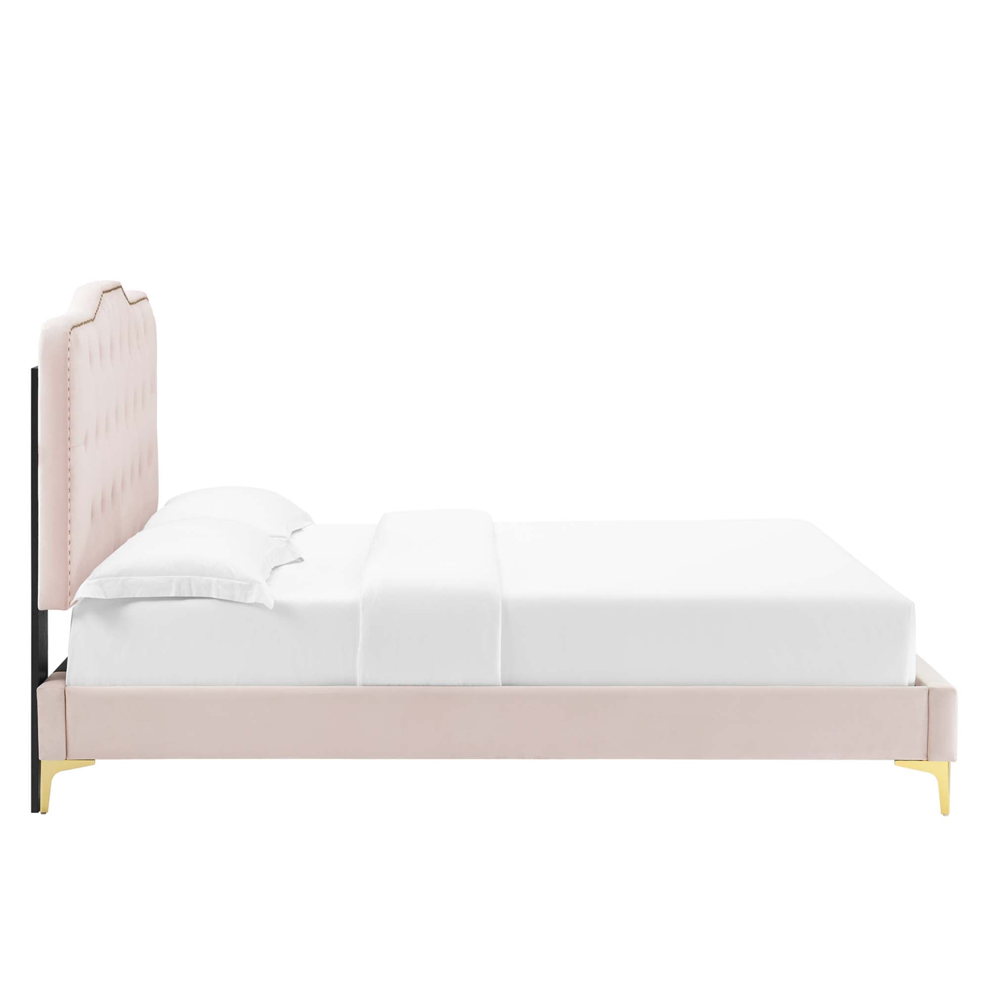 Amber Performance Velvet Platform Bed With Gold Legs