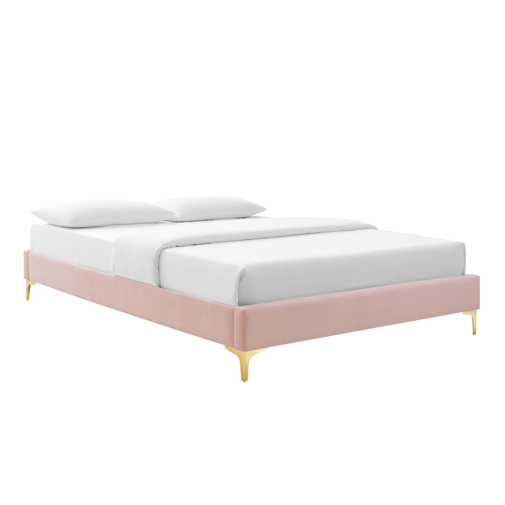 Amber Performance Velvet Platform Bed With Gold Legs