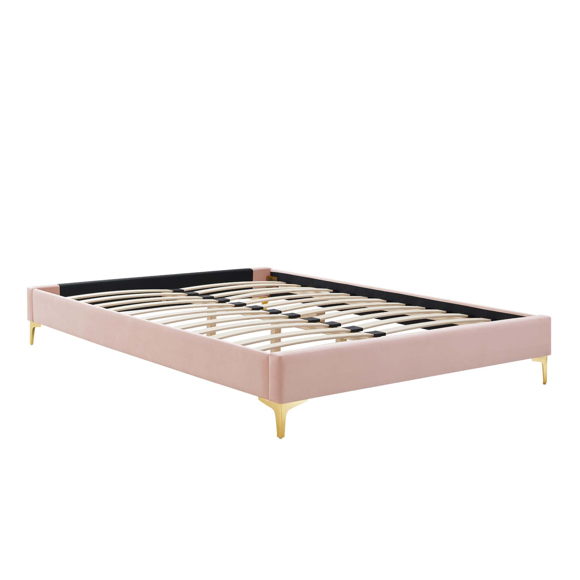 Amber Performance Velvet Platform Bed With Gold Legs