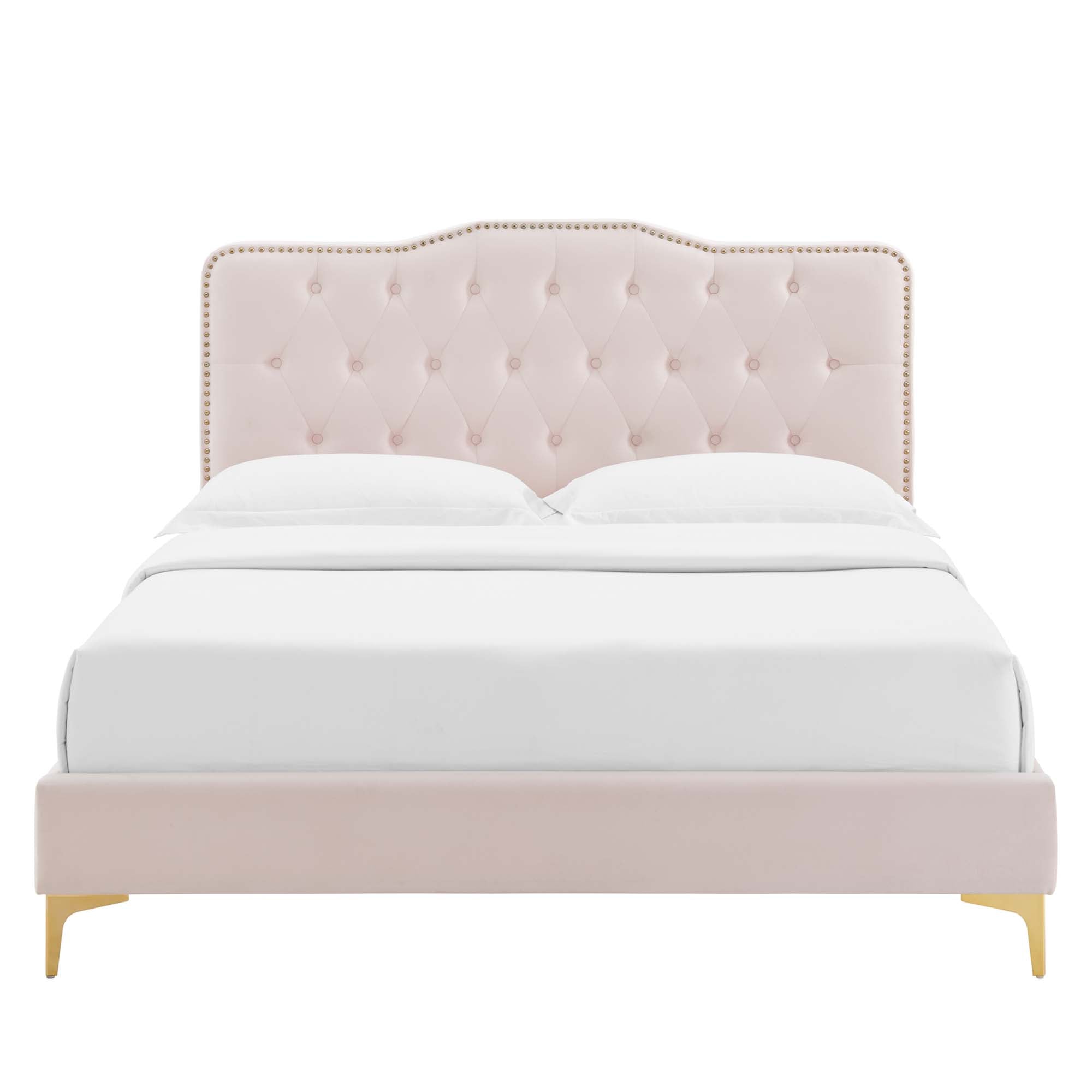 Amber Performance Velvet Platform Bed With Gold Legs