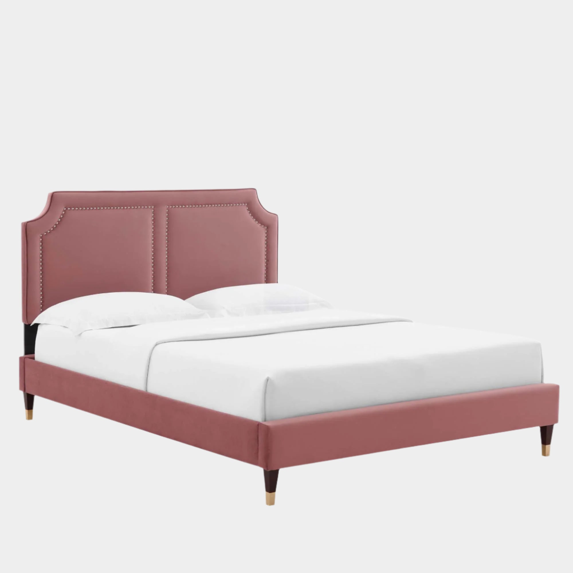 Novi Performance Velvet Bed With Wood and Gold Legs