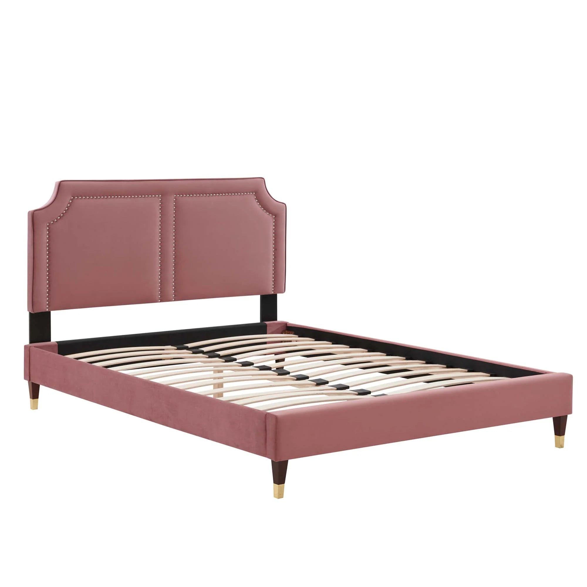 Novi Performance Velvet Bed With Wood and Gold Legs