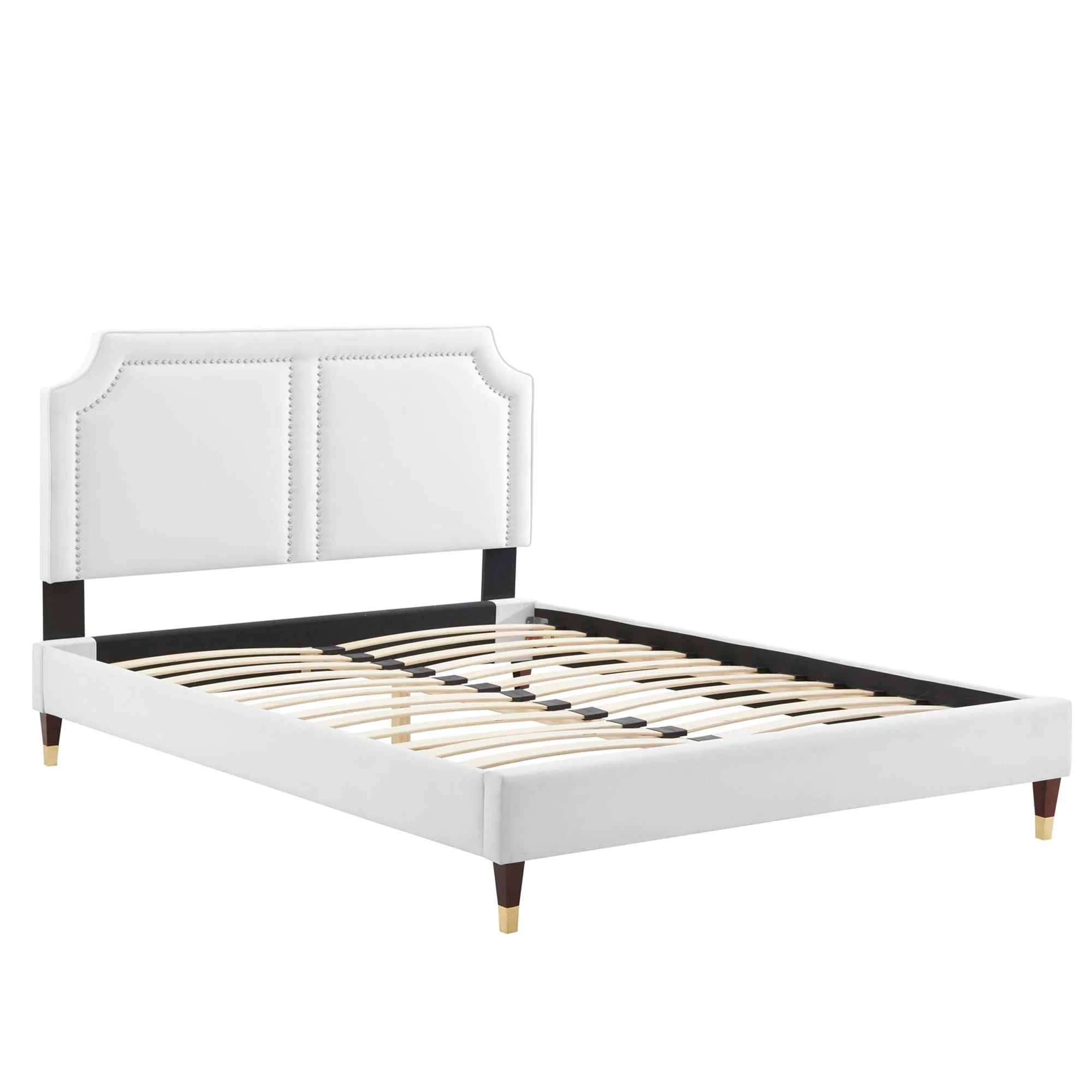 Novi Performance Velvet Bed With Wood and Gold Legs