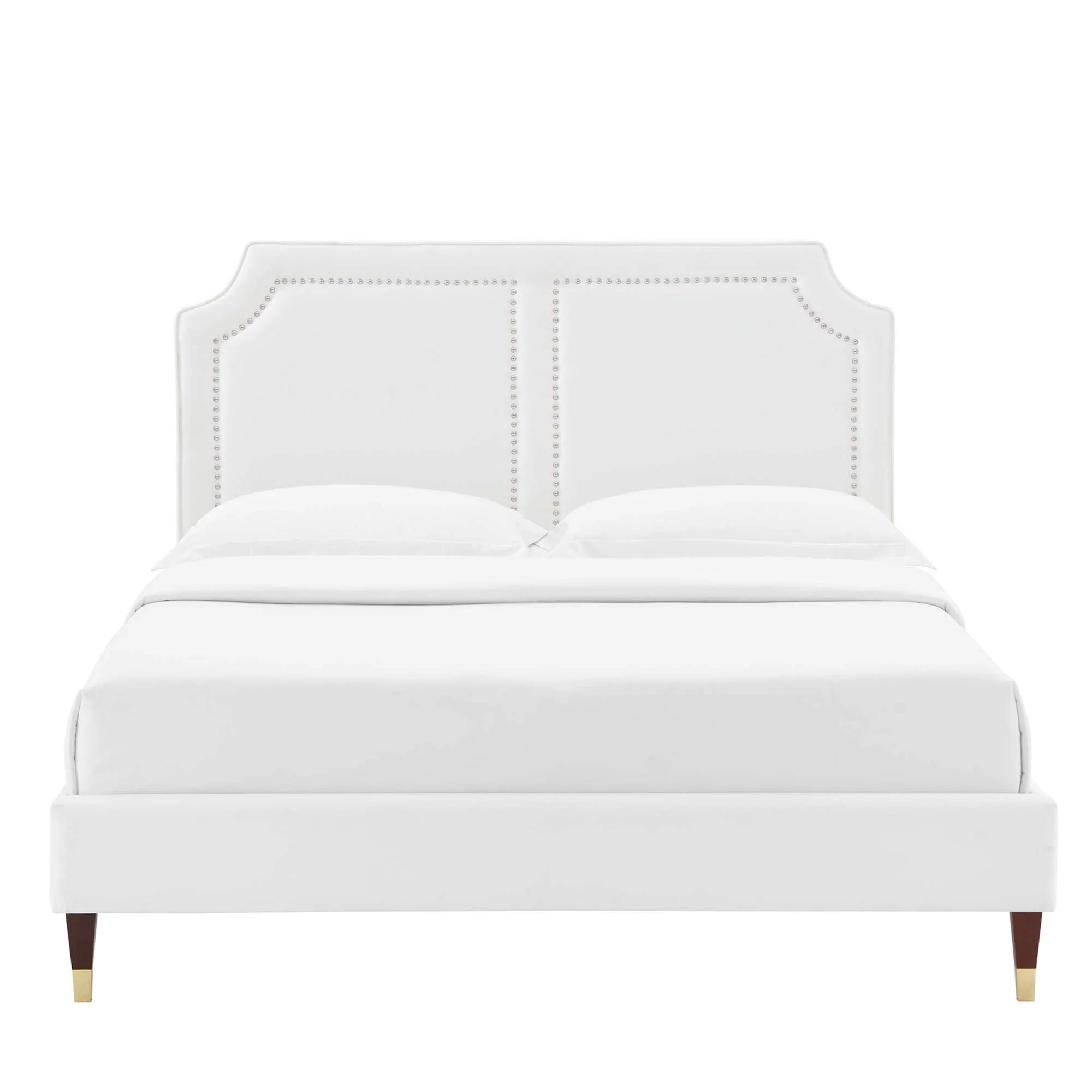 Novi Performance Velvet Bed With Wood and Gold Legs