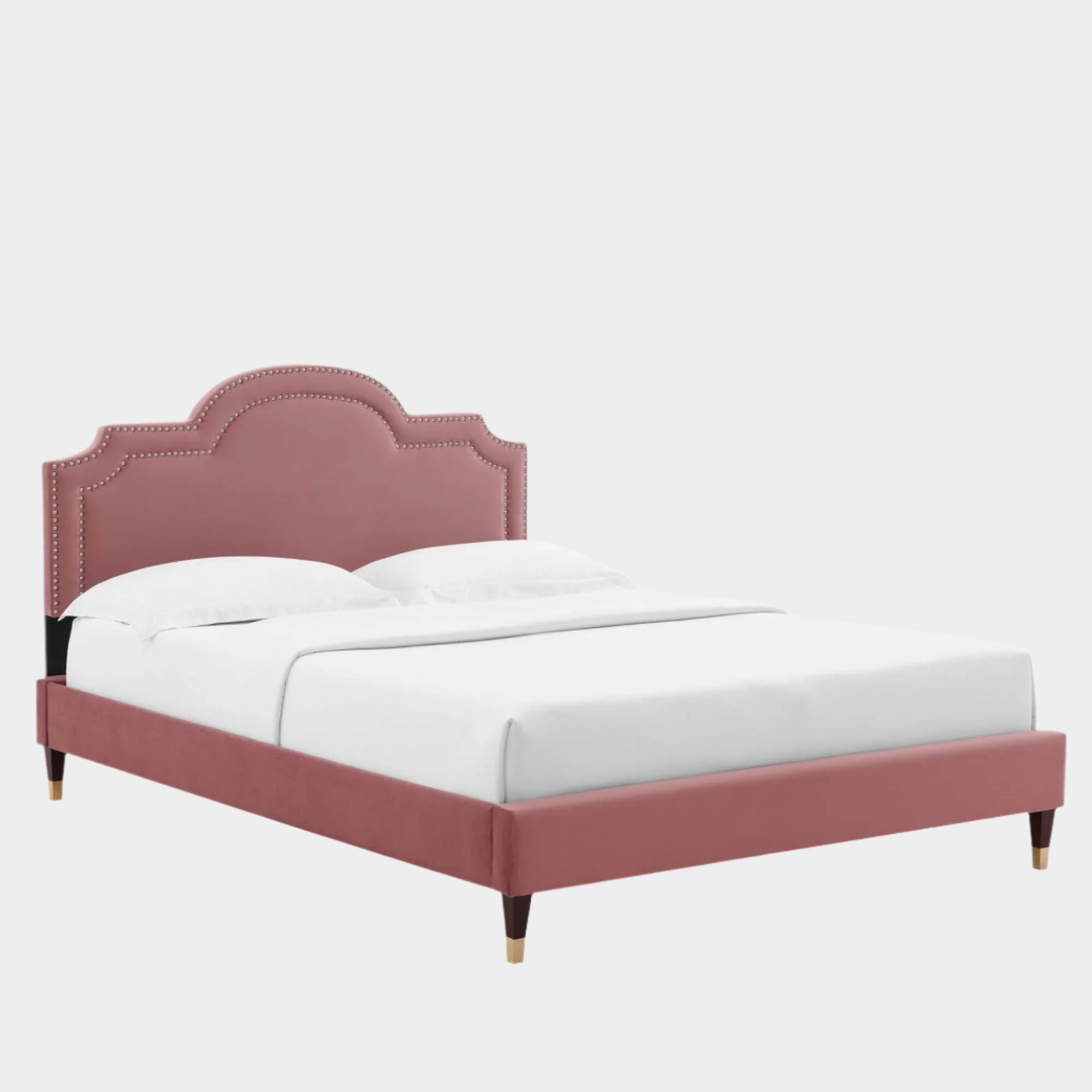 Aviana Performance Velvet Bed With Wood and Gold Legs