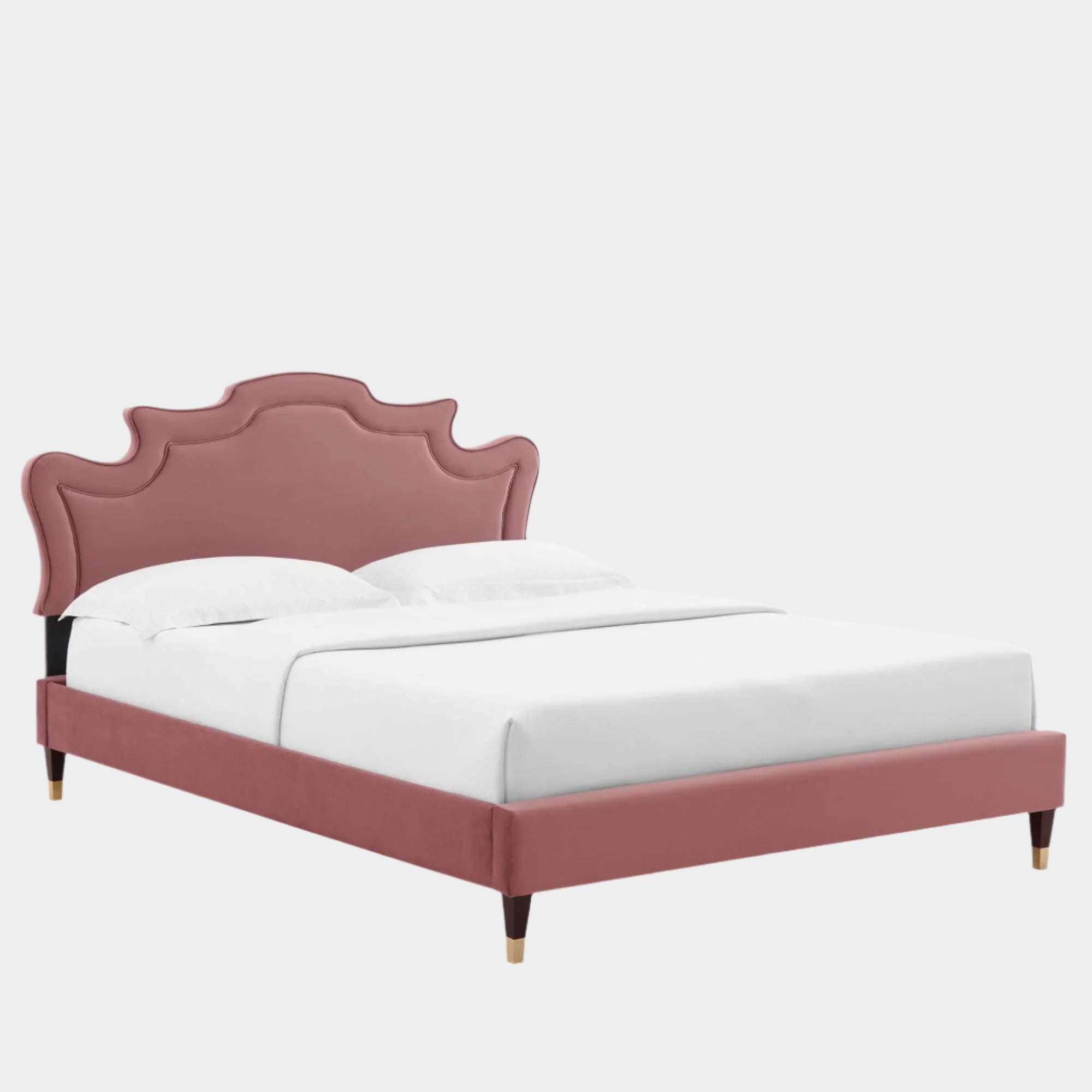 Neena Performance Velvet Bed With Wood and Gold Legs