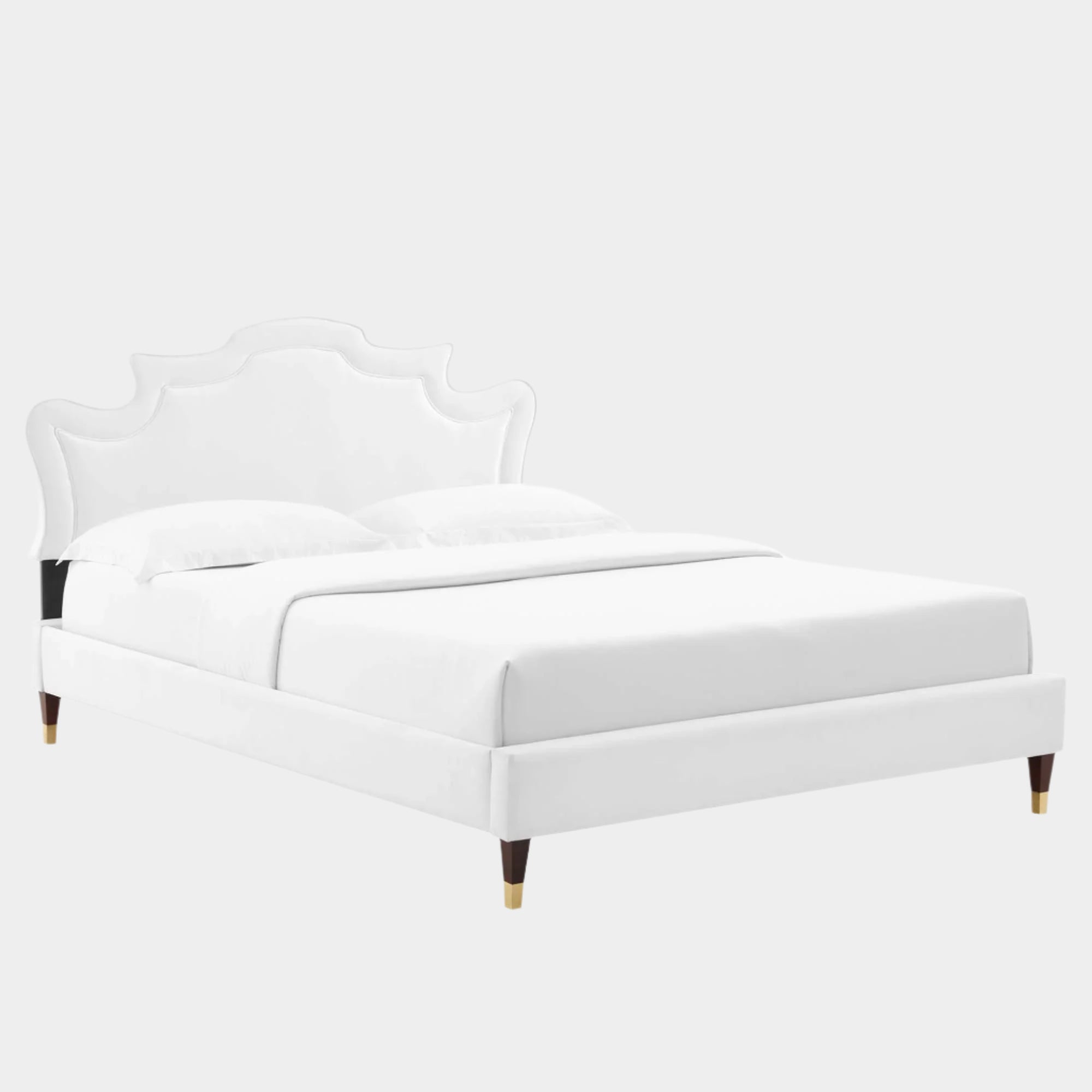 Neena Performance Velvet Bed With Wood and Gold Legs