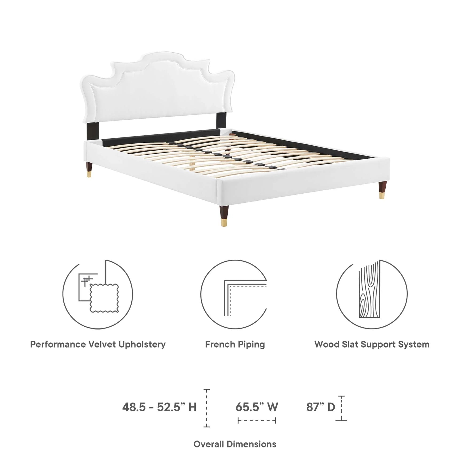 Neena Performance Velvet Bed With Wood and Gold Legs