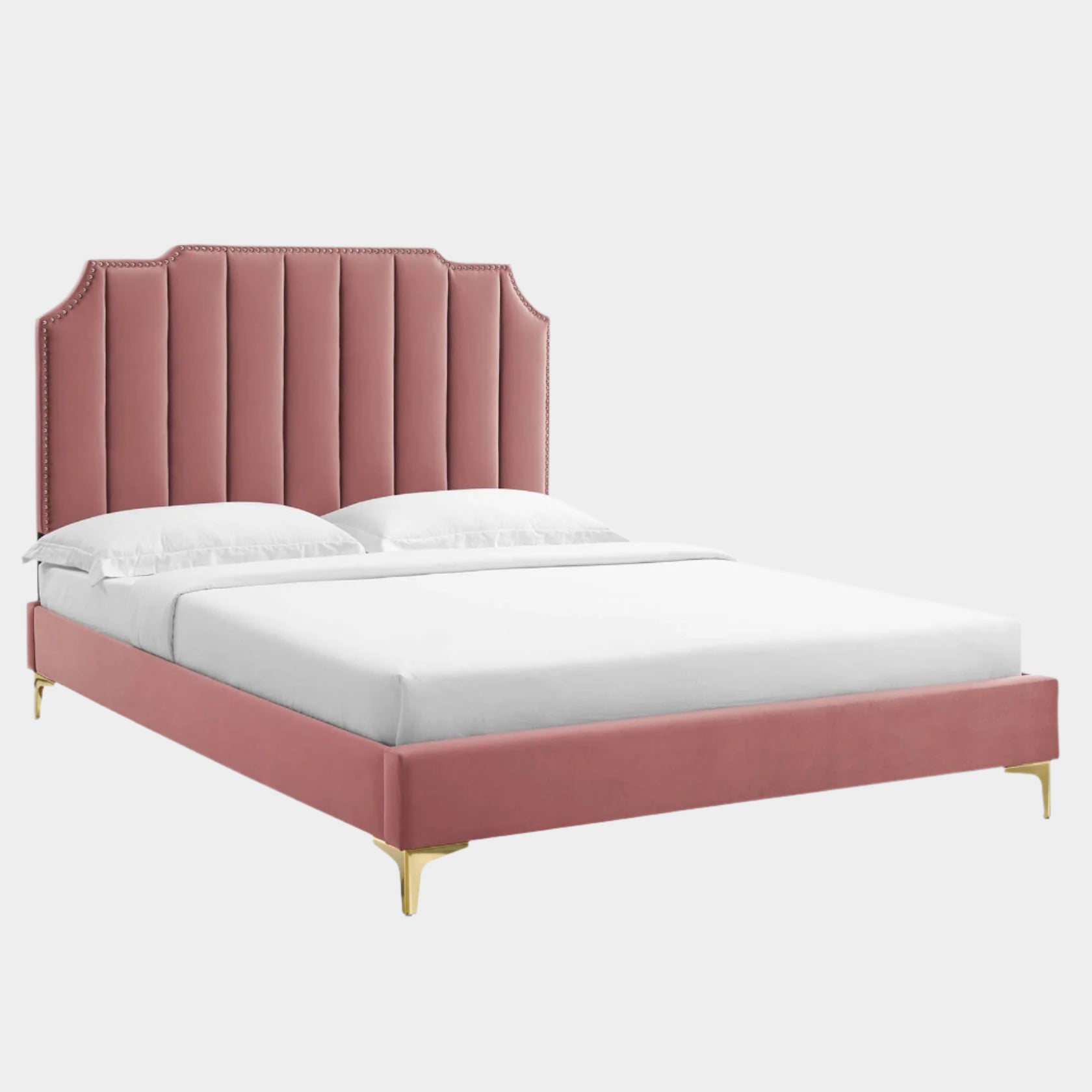 Colette Performance Velvet Platform Bed With Gold Metal Legs