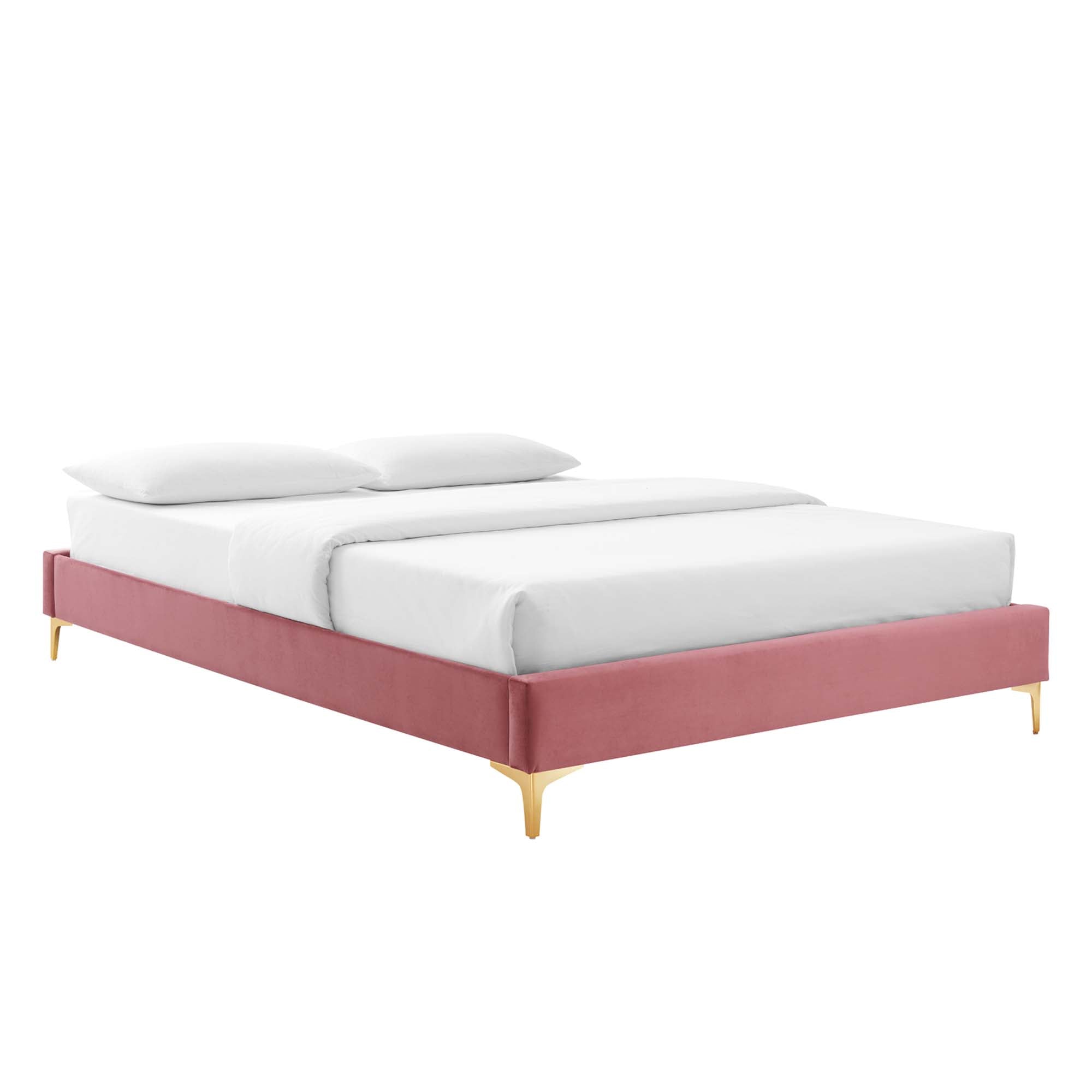 Colette Performance Velvet Platform Bed With Gold Metal Legs