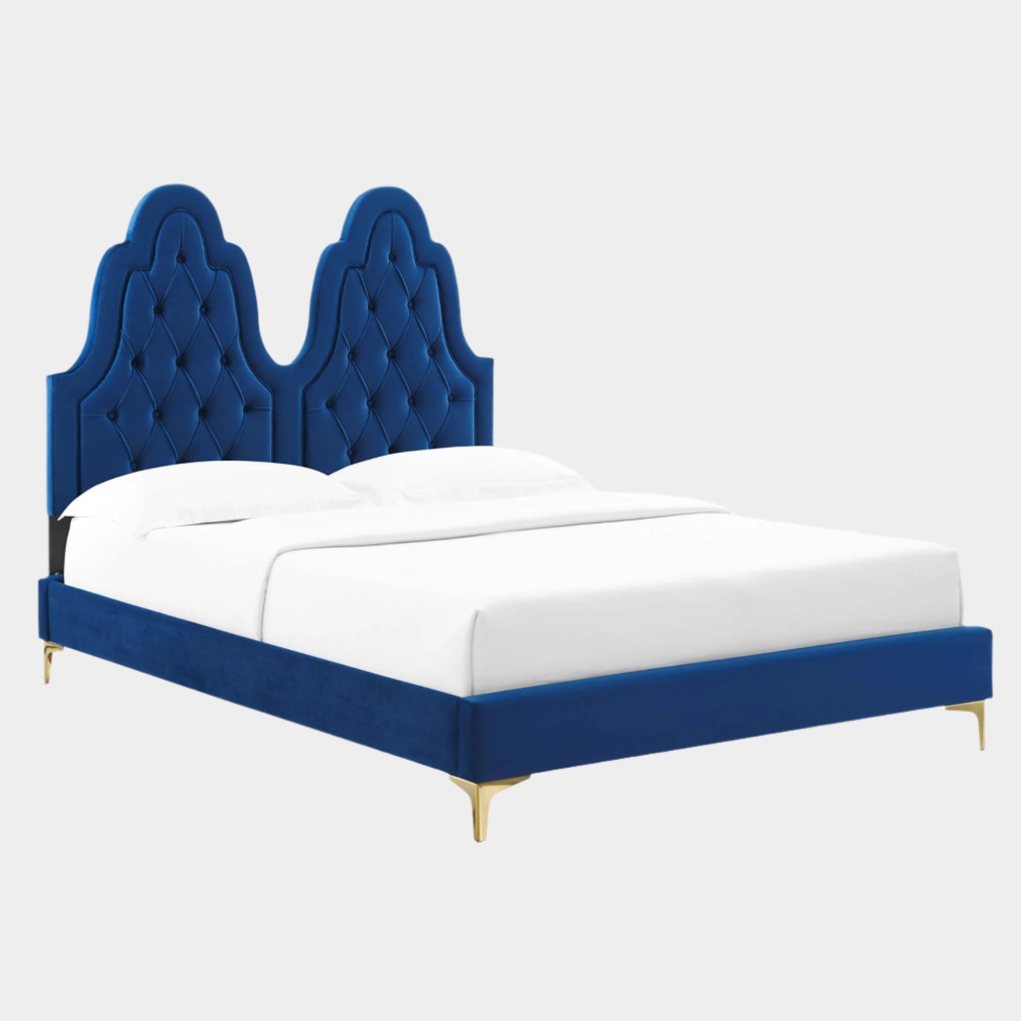 Alexandria Tufted Performance Velvet Platform Bed With Gold Legs