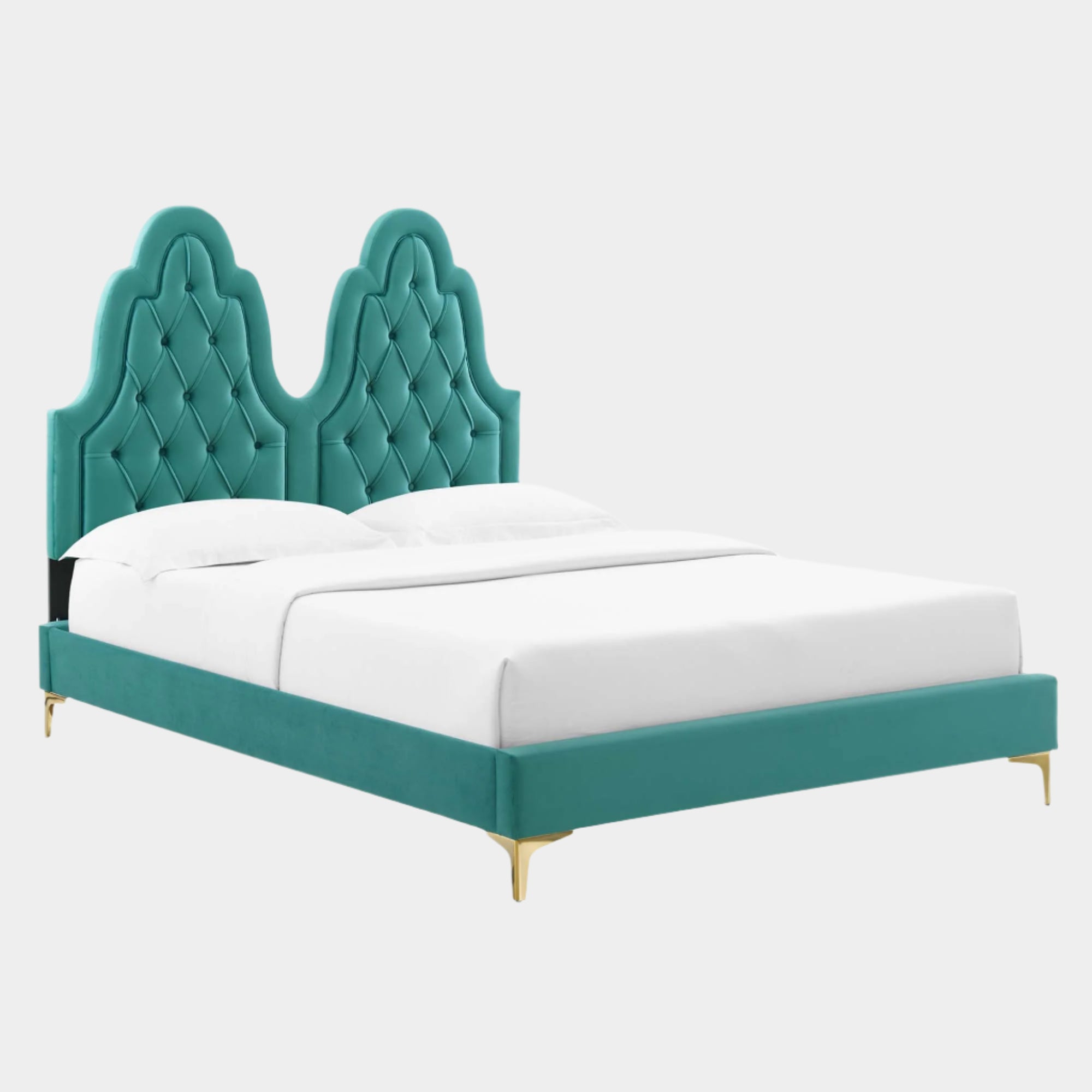 Alexandria Tufted Performance Velvet Platform Bed With Gold Legs