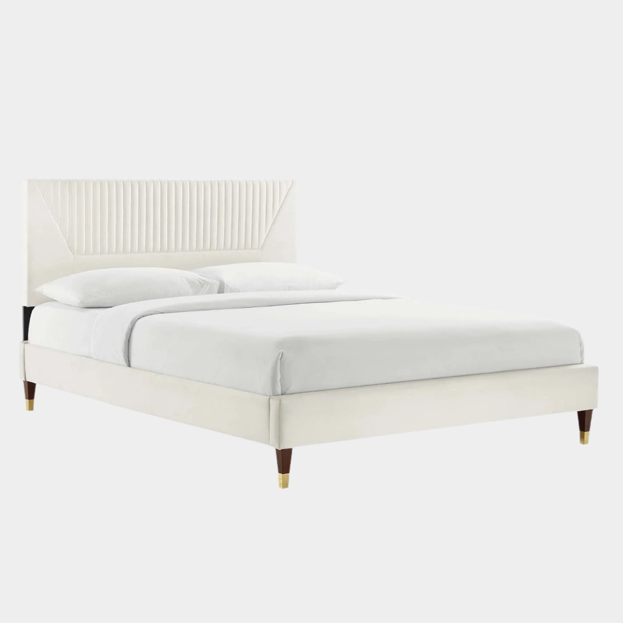 Yasmine Channel Tufted Performance Velvet Platform Bed With Wood and Gold Legs