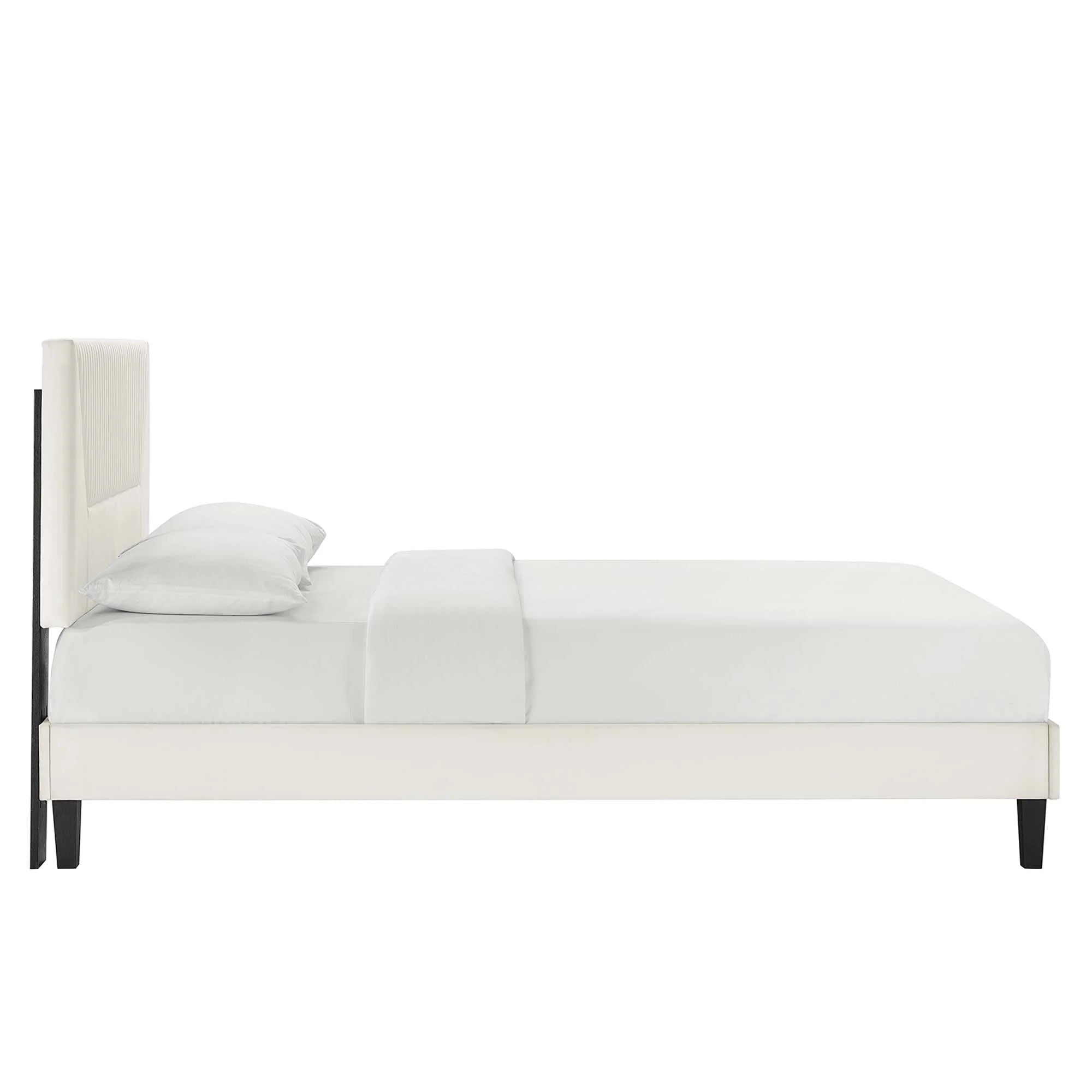 Yasmine Channel Tufted Performance Velvet Platform Bed With Black Wood Legs