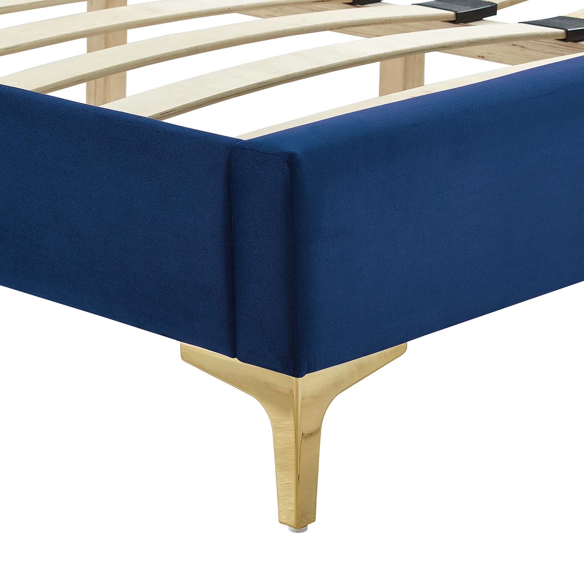 Zahra Channel Tufted Performance Velvet Platform Bed With Gold Metal Legs